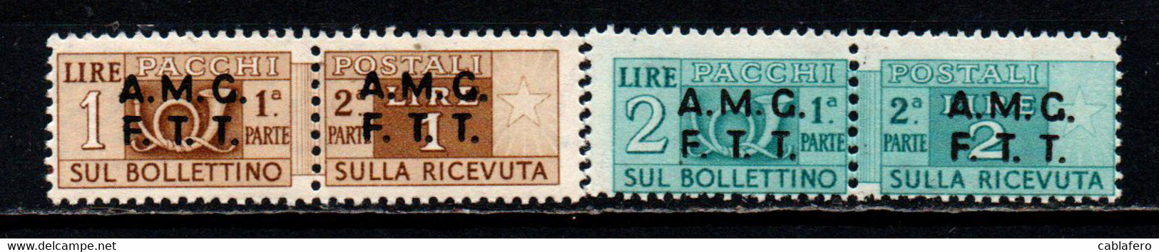 TRIESTE - AMGFTT - 1947 - PACCHI POSTALI - SOVRASTAMPA SU DUE LINEE - 1 E 2 LIRE - MNH - Colis Postaux/concession