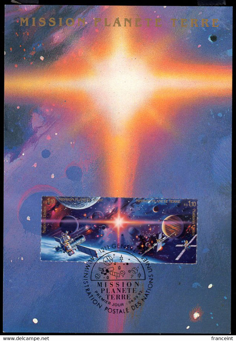 UNITED NATIONS (GENEVA)(1992) Mission To Planet Earth. Maximum Card With Thematic Cancel. Scott Nos 220-1. - Maximumkarten