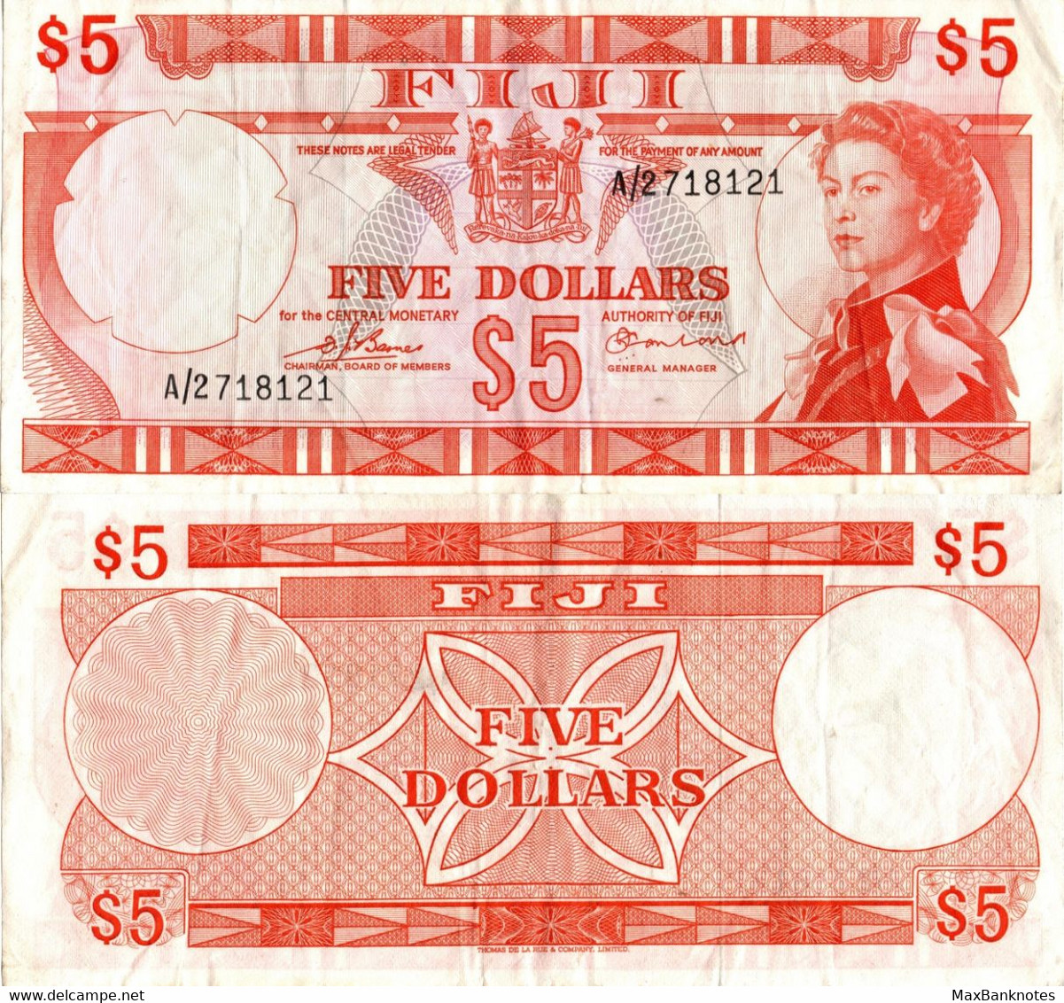 Fiji / 5 Dollars / 1974 / P-73(b) / VF - Figi