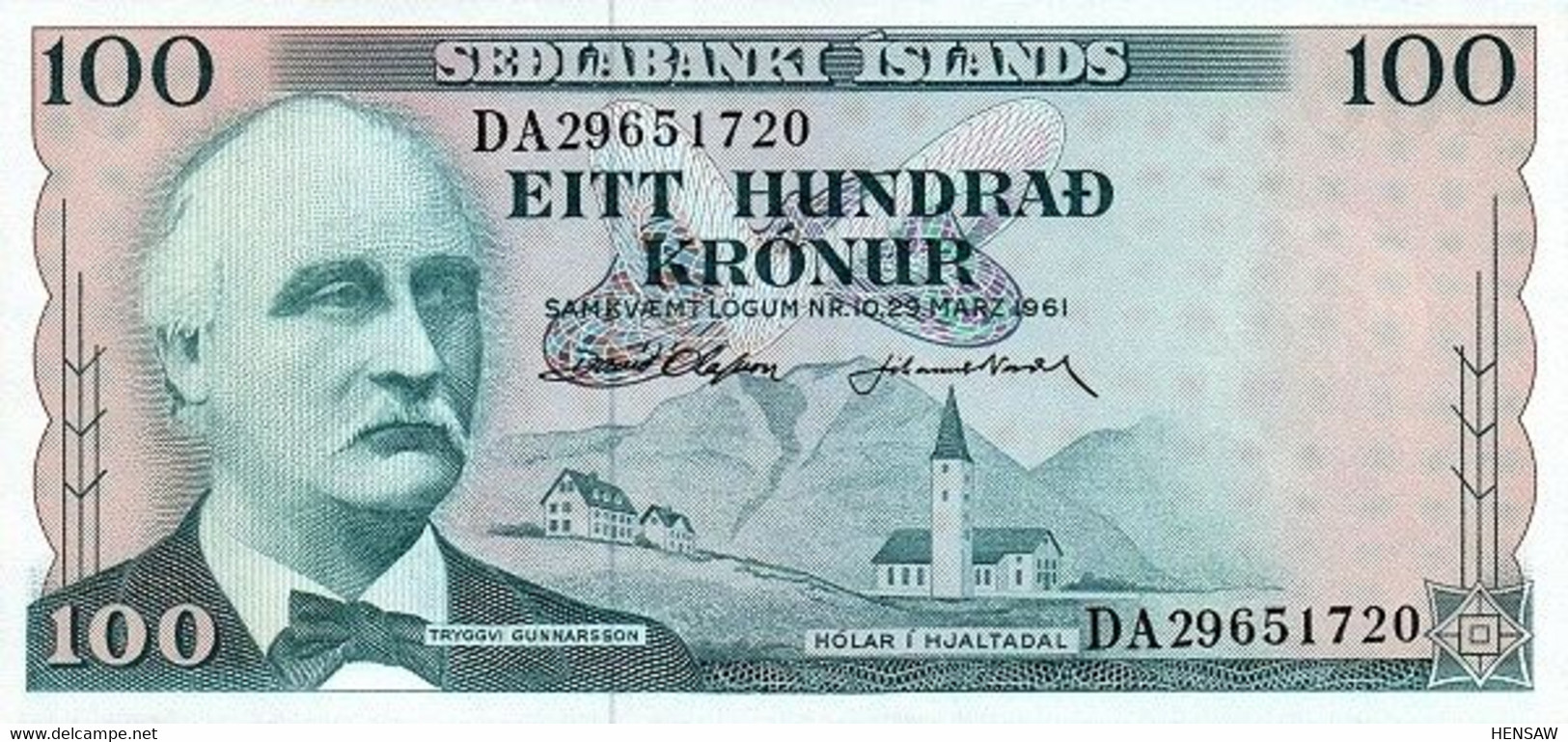 ICELAND 100 KRONUR 1961 P 44 UNC SC NUEVO - IJsland