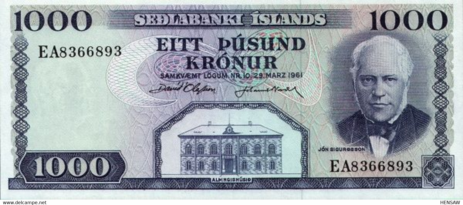 ICELAND 1000 KRONUR 1961 P 46 UNC SC NUEVO - Islandia