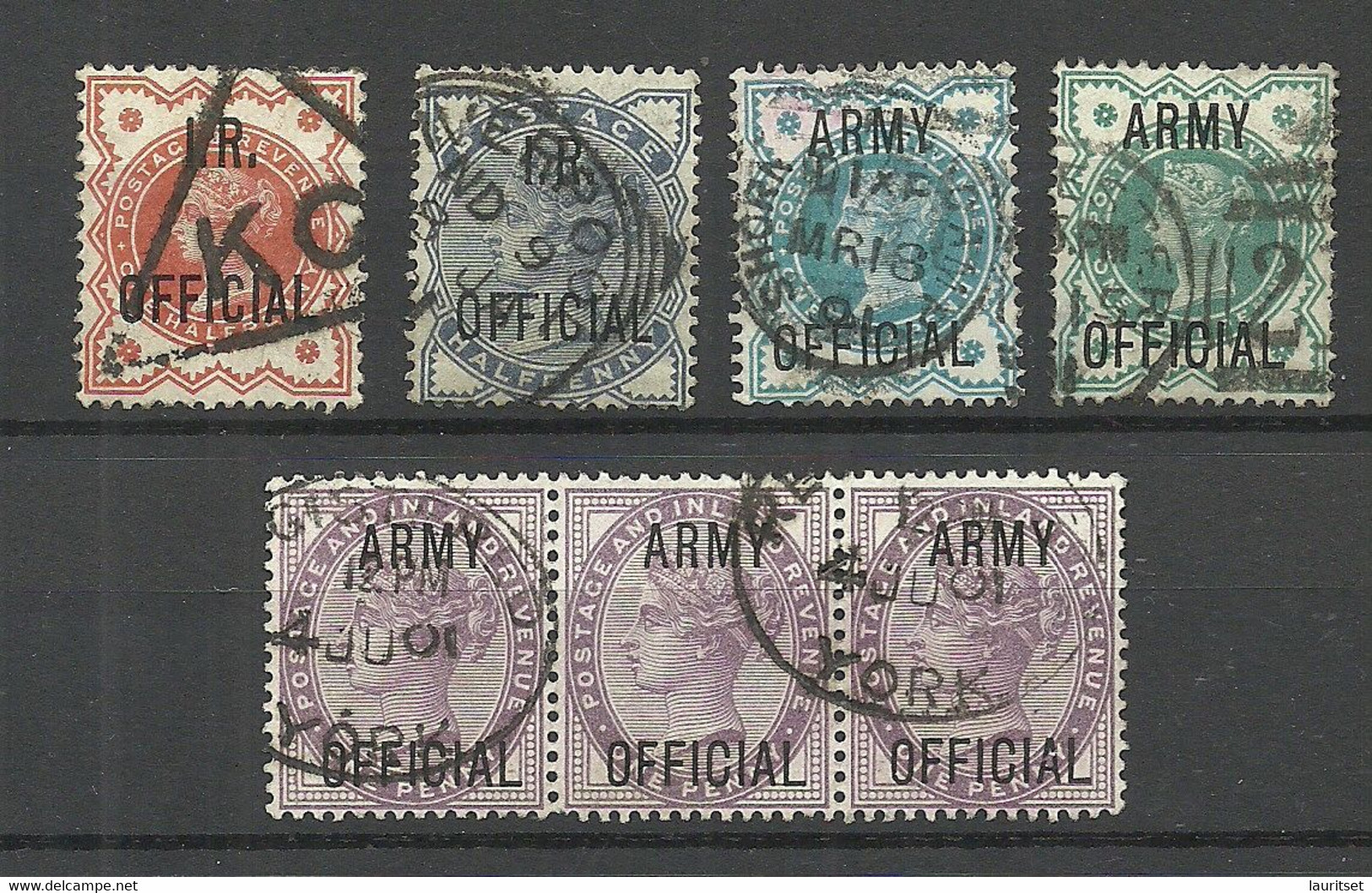 ENGLAND Great Britain 1886/1901 Dienstmarken Army Official OPT Duty Tax  Small Lot, O - Service