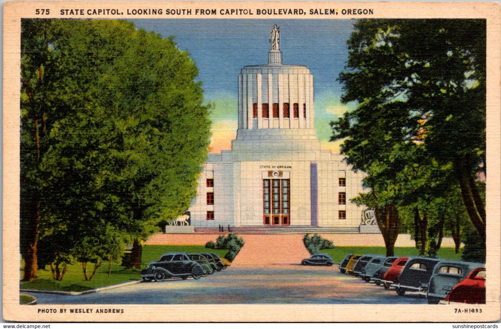 Oregon Salem State Capitol Building Looking South From Capitol Boulevard Curteich - Salem