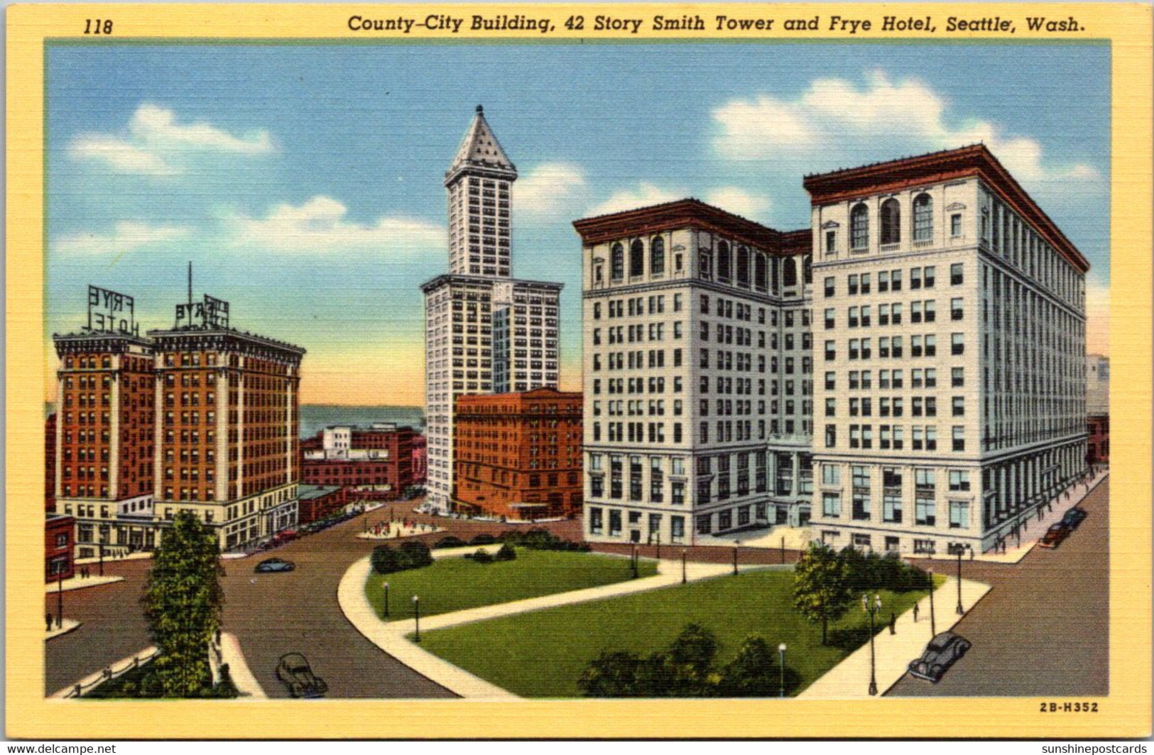 Washington Seattle County City Building 42 Story Smith Tower And Frye Hotel Curteich - Seattle