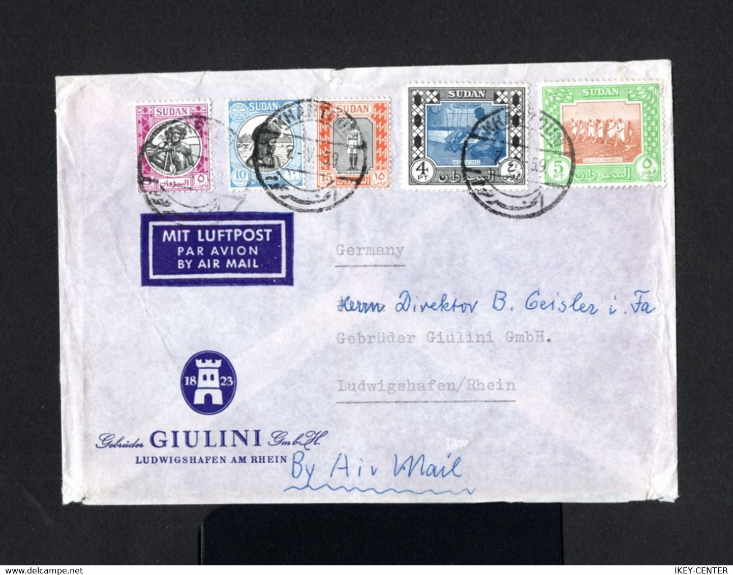 K59-SUDAN-AIRMAIL COVER KHARTOUM To LUDWIGSHAFEN (germany).1959.Enveloppe AERIEN SOUDAN - Sudán Del Sur