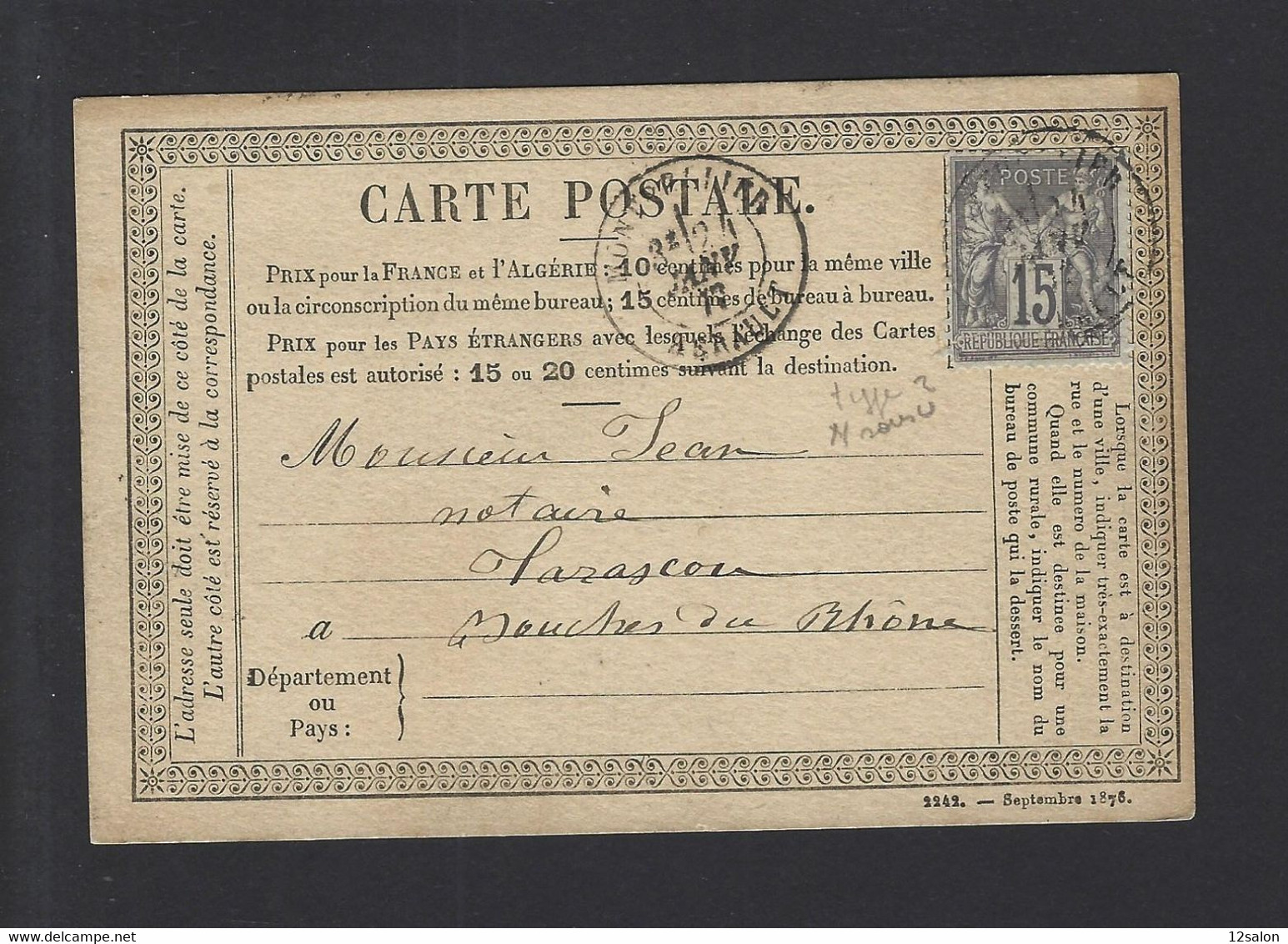 CARTE POSTALE PRÉCURSEUR N°66 Obl MONTPELLIER - 1877-1920: Periodo Semi Moderno