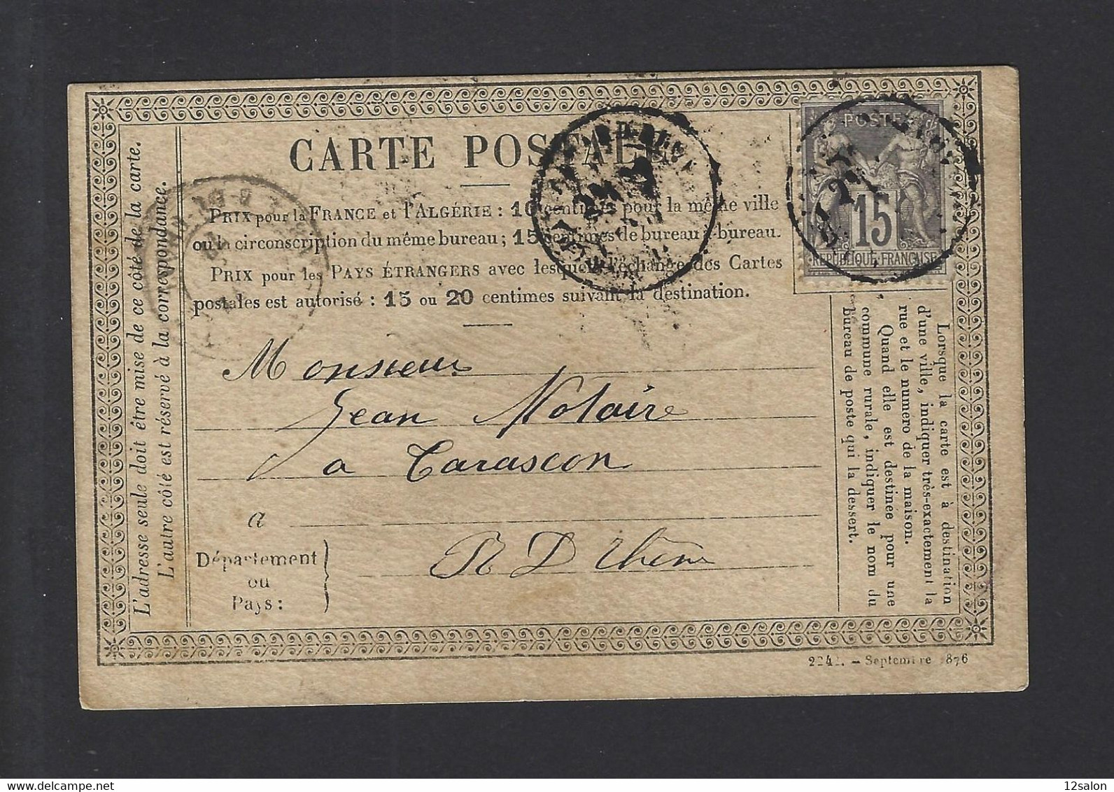 CARTE POSTALE PRÉCURSEUR N°66 Obl  ? - 1877-1920: Semi-Moderne