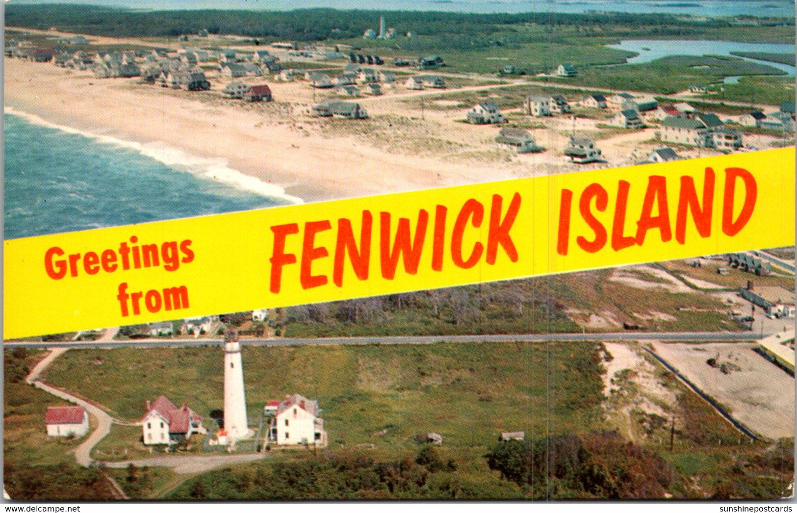 DelawarevGreetings From Fenwick Island Split View Aerial View And Lighthouse - Sonstige & Ohne Zuordnung