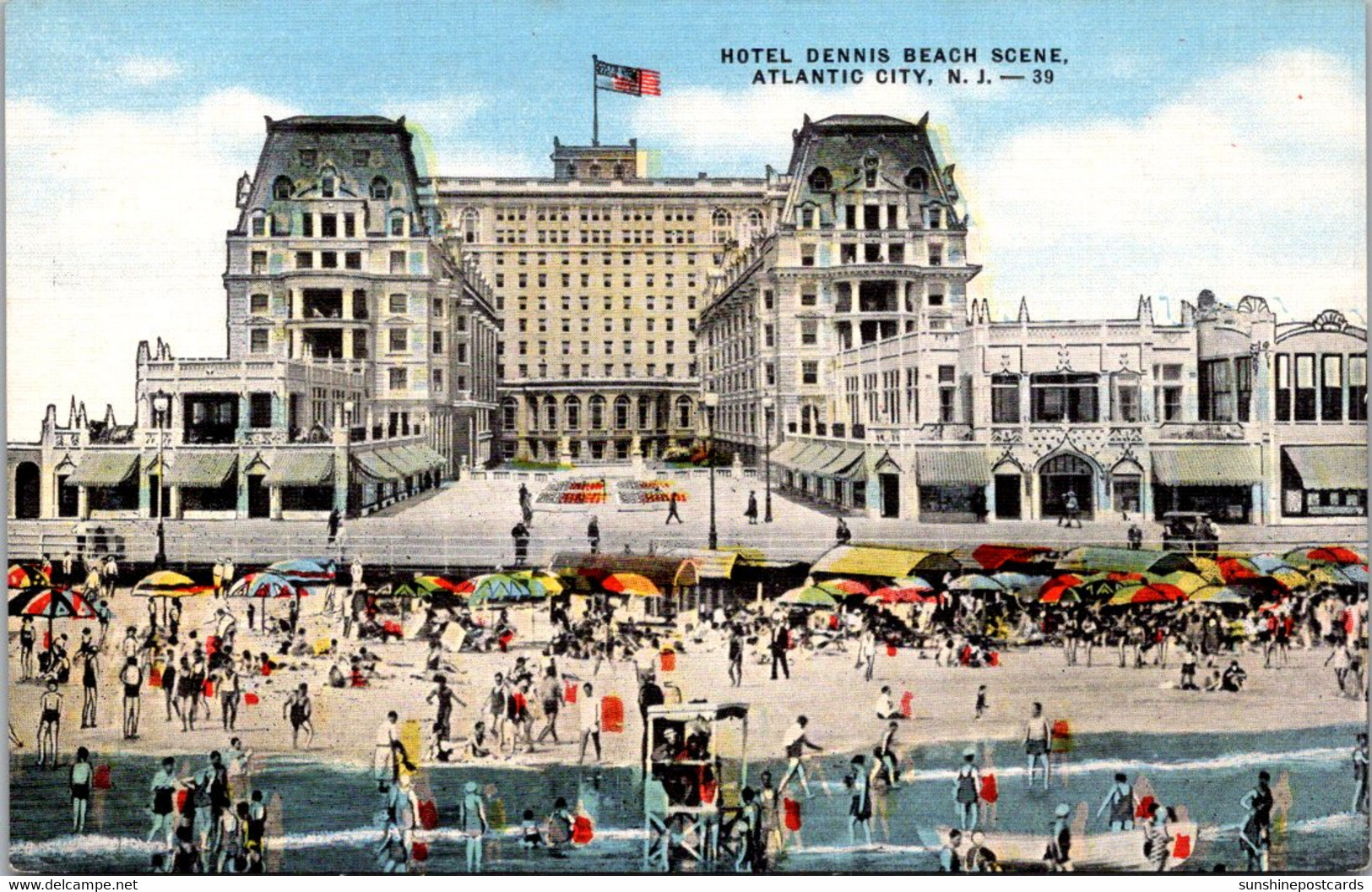 New Jersey Atlantic City Hotel Dennis Beach Scene - Atlantic City