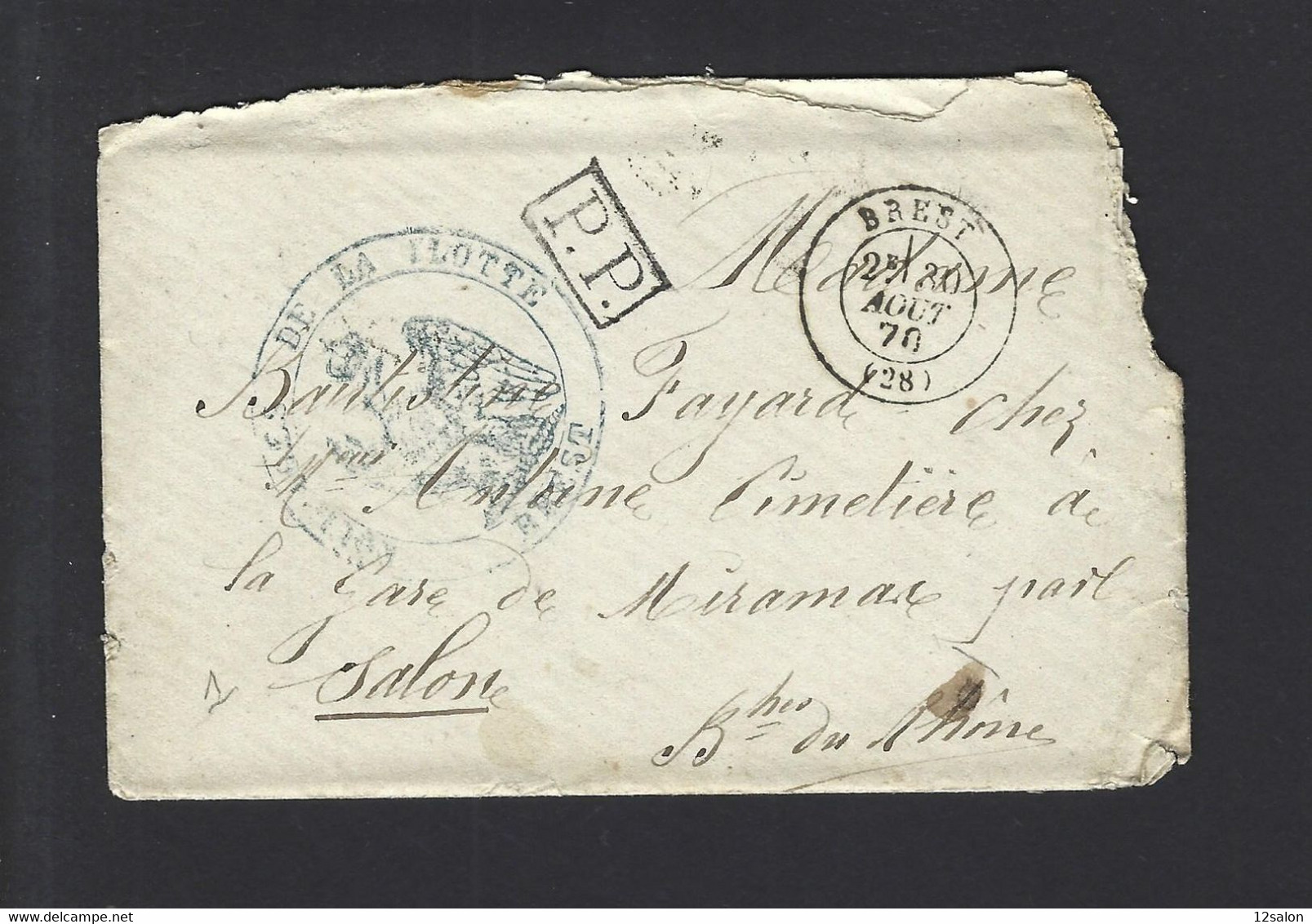 FRANCE LETTRE En PP  De BREST Pour MIRAMAS Guerre 1870 Marine Equipage De La Flotte - Guerra Del 1870