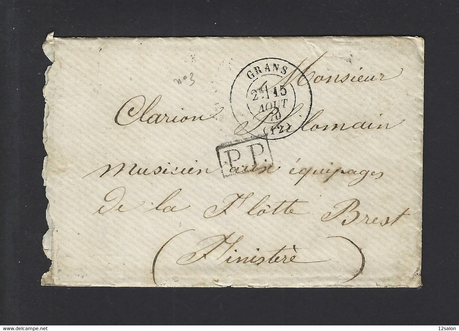 FRANCE LETTRE En PP  De GRANS Pour BREST Guerre 1870 Marine Equipage De La Flotte - Guerre De 1870