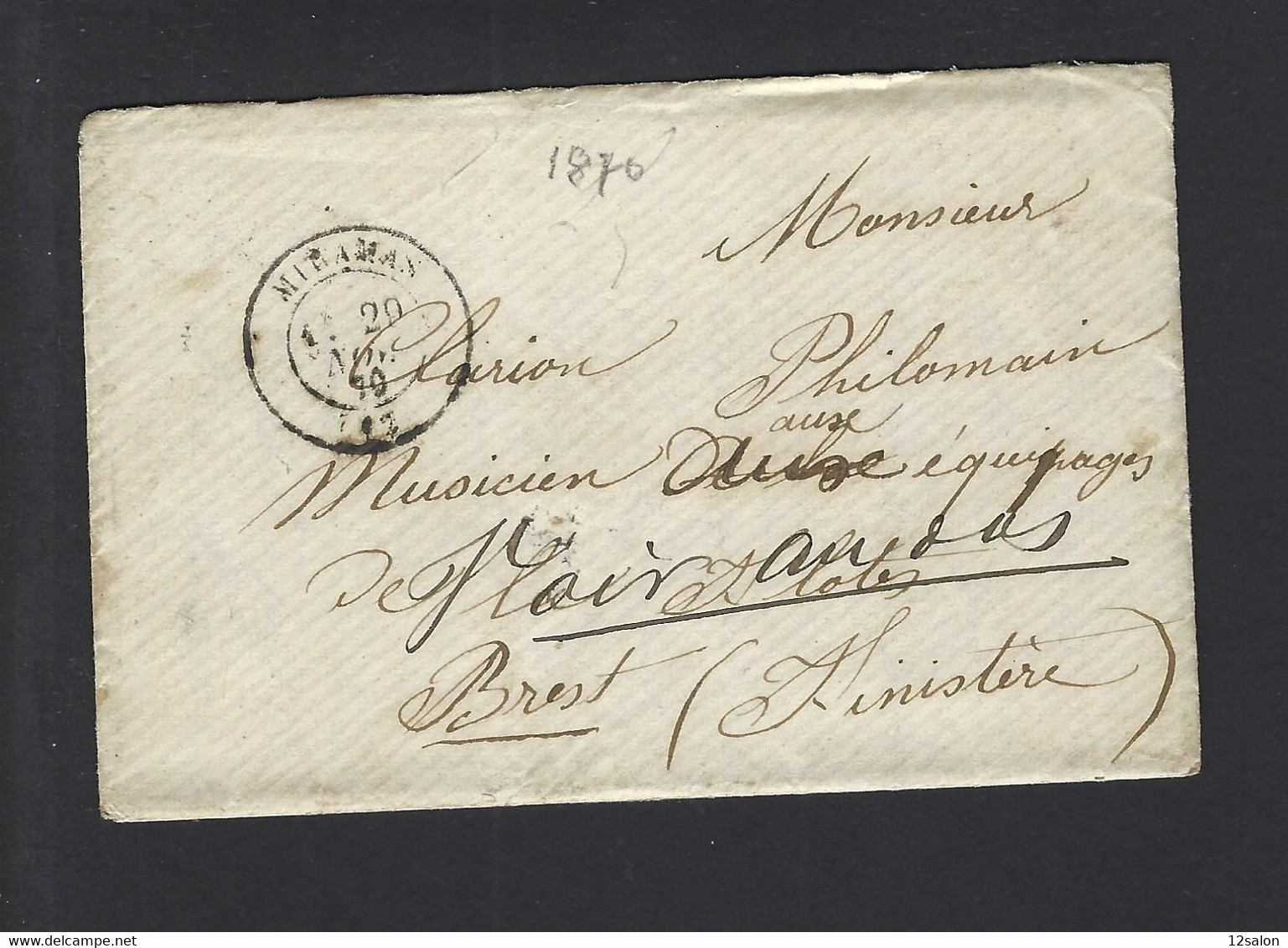 FRANCE LETTRE En PP  De MIRAMAS Pour BREST  Réexpédier Hôpital  Guerre 1870 Marine Equipage De La Flotte - Guerre De 1870