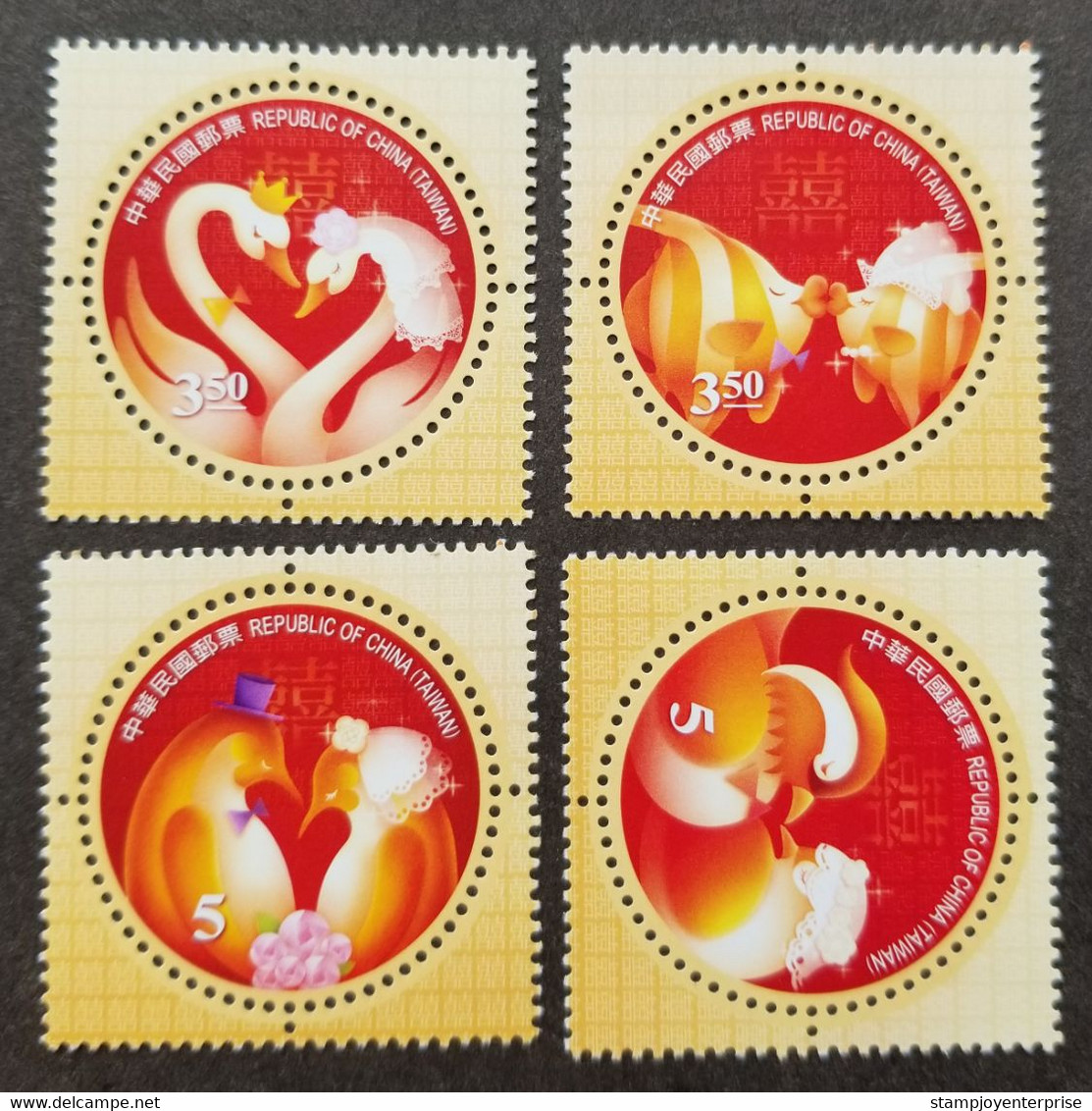 Taiwan Congratulation 2013 Valentines Wedding Penguin Duck Swan Bird Fish Love (stamp) MNH *odd Shape *unusual - Neufs