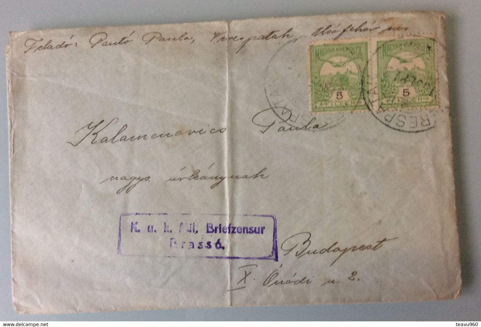OLD POSTCARD Europe > Romania > 1881-1948 Kingdom > World War 1 Letters STAMP K.uk.Mil.BRIEFZENZUR  BRASSO 1916 - World War 1 Letters