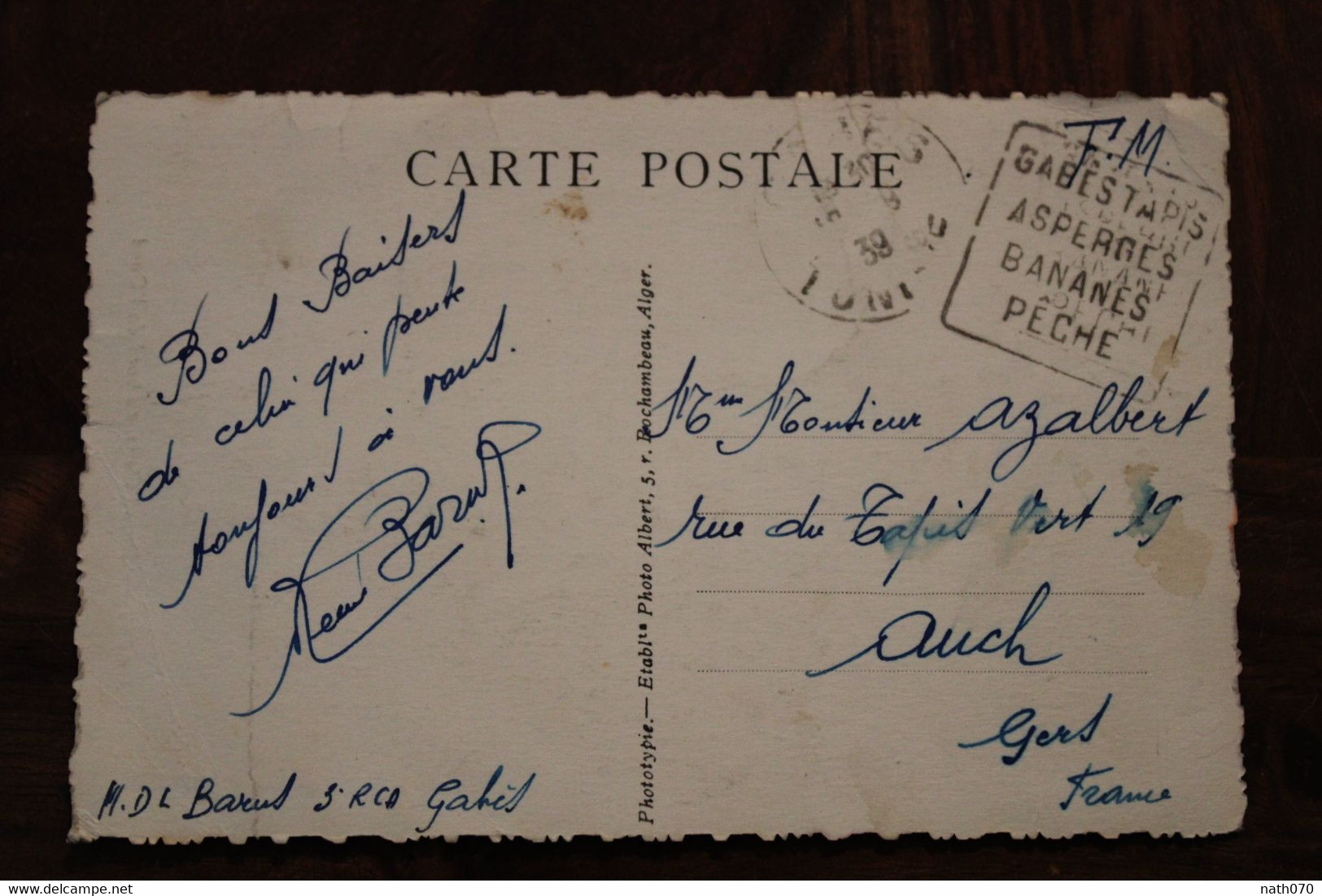 1936 Tunisie France Gabès Cpa CPSM Pour Auch Cover Colonie FP Oasis - Storia Postale