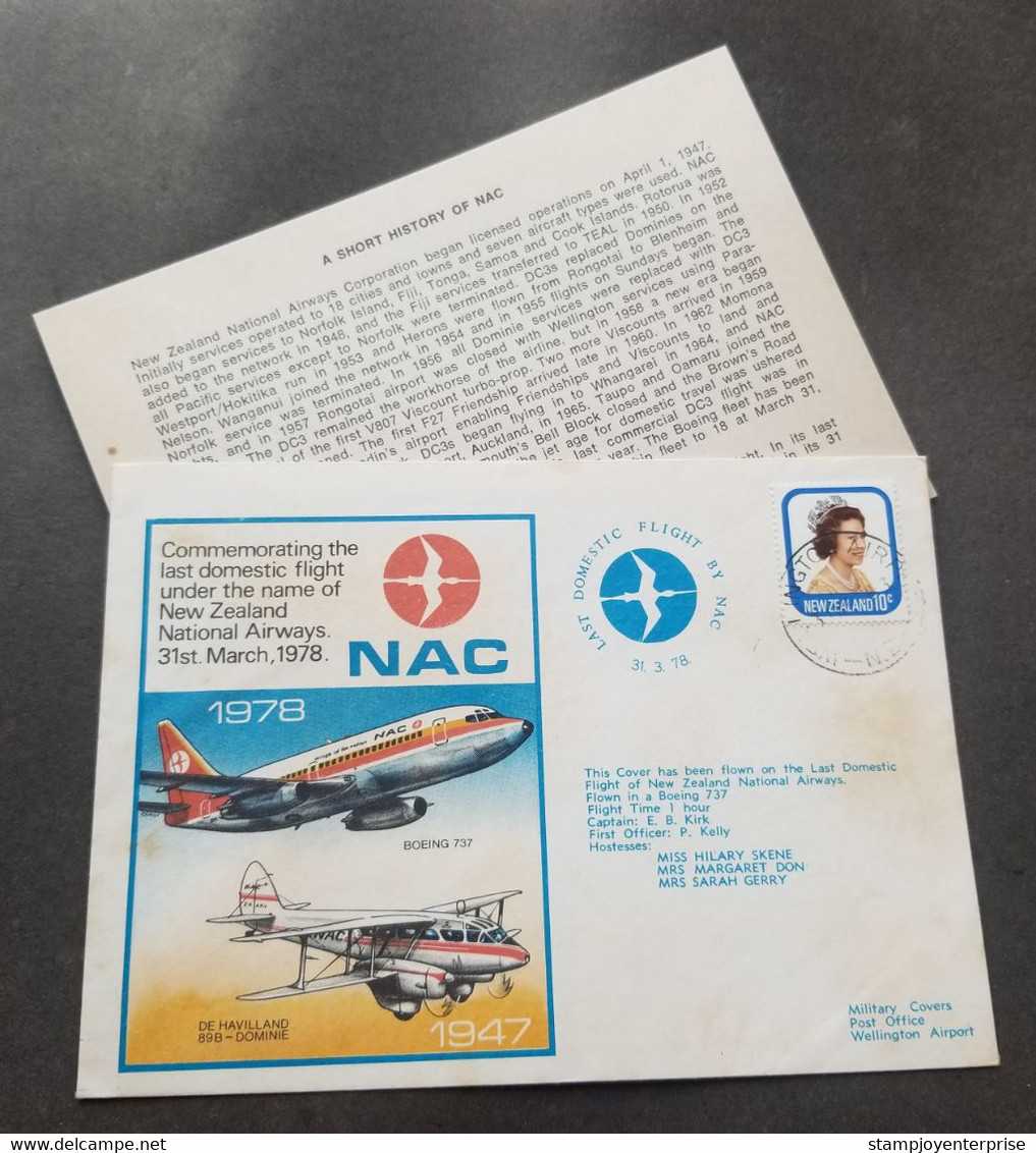 New Zealand Airway Last Domestic Flight NAC 1978 Airplane Boeing 737 Aviation Queen (FDC) *toning - Lettres & Documents