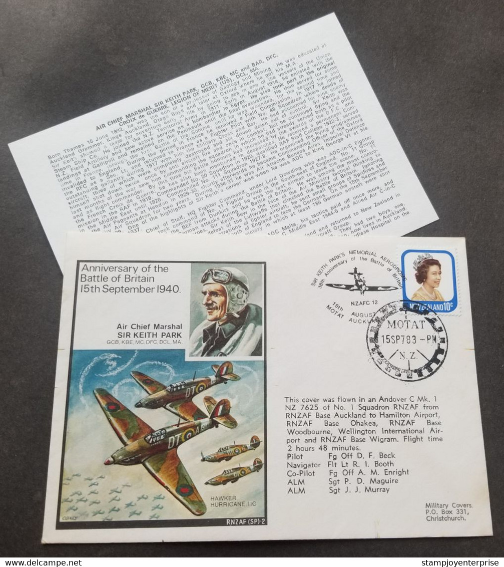 New Zealand Anniversary Battle Of Britain 1978 Aircraft Air Force Flight Airplane Aviation Queen (FDC) *toning - Brieven En Documenten