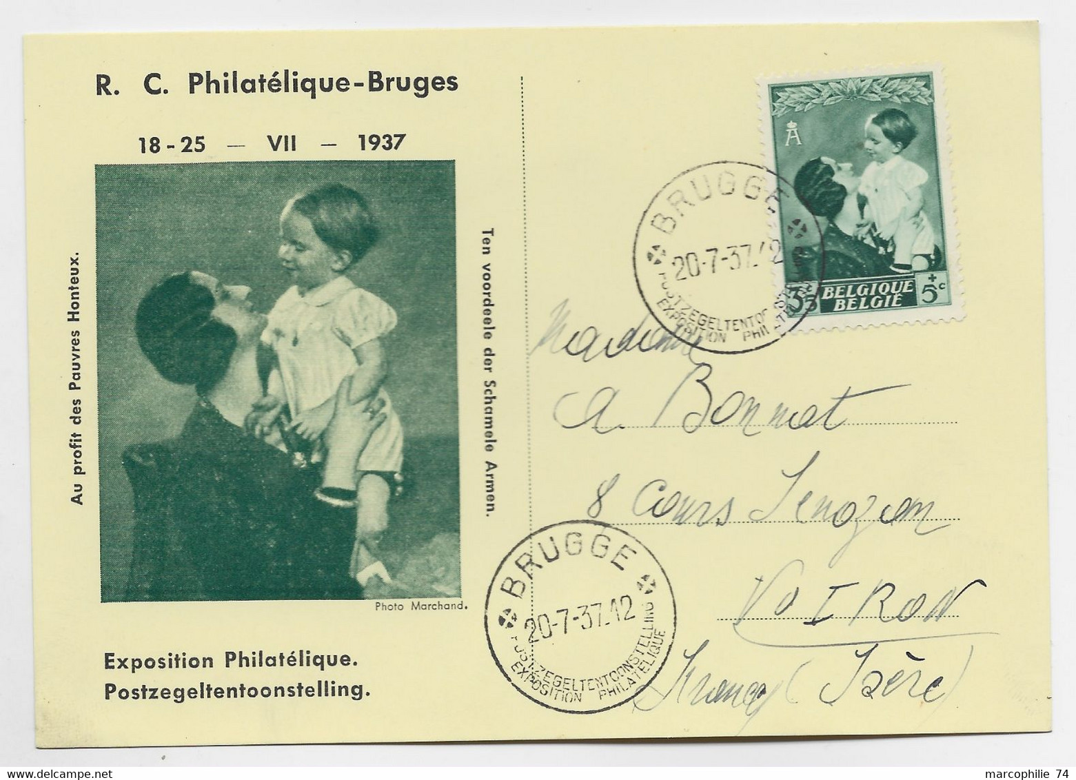 BELGIQUE 35C CARTE MAXIMUM BRUGGE 20.7.1932 - 1934-1951