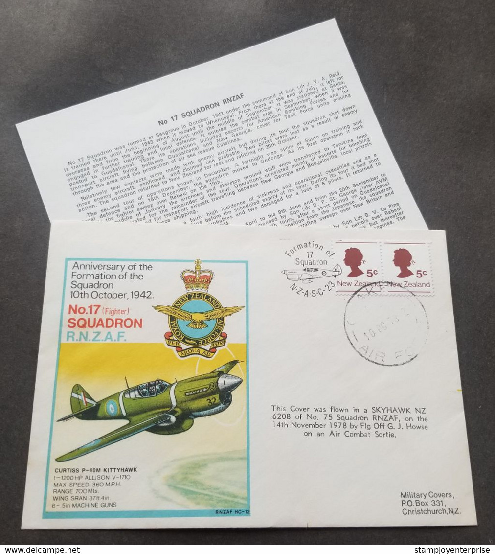 New Zealand Formation Squadron RNZAF No.17 1978 Flight Aircraft Airplane Air Force Aviation (FDC) *toning - Covers & Documents