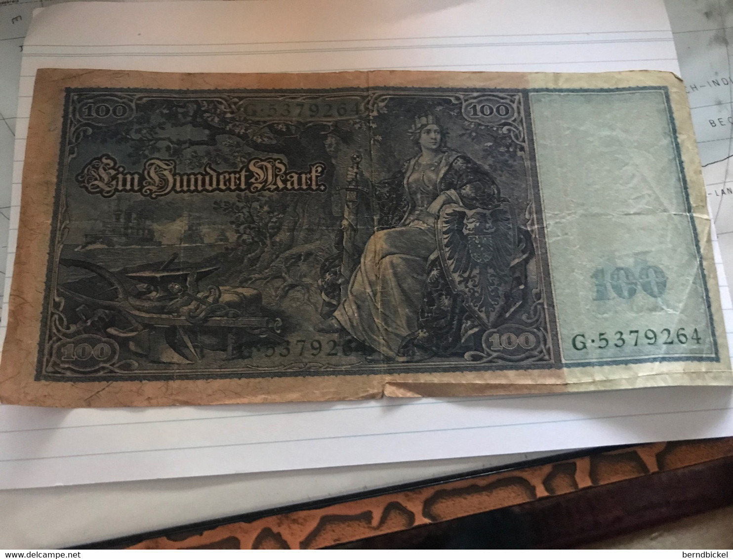 Banknote Reichsbank Deutsches Kaiserreich 100 Mark Grünes Siegel 1910 - 100 Mark