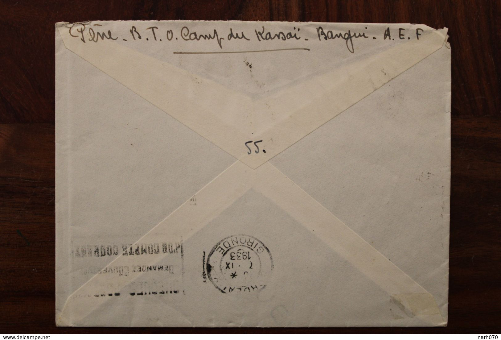 1933 Oubangui Chari AEF Bangui Camp Kassaï France Cover AOF Colonie Bande - Storia Postale