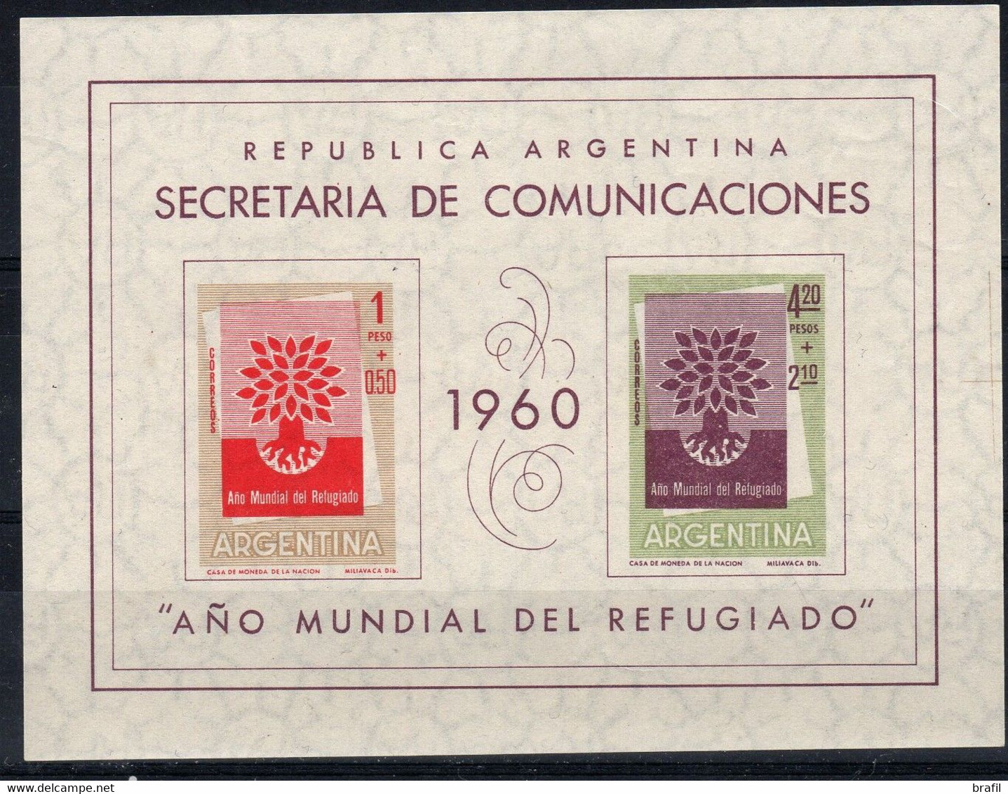1960 Argentina, Anno Del Rifugiato Foglietto, Serie Completa Nuova (**) - Blocks & Sheetlets