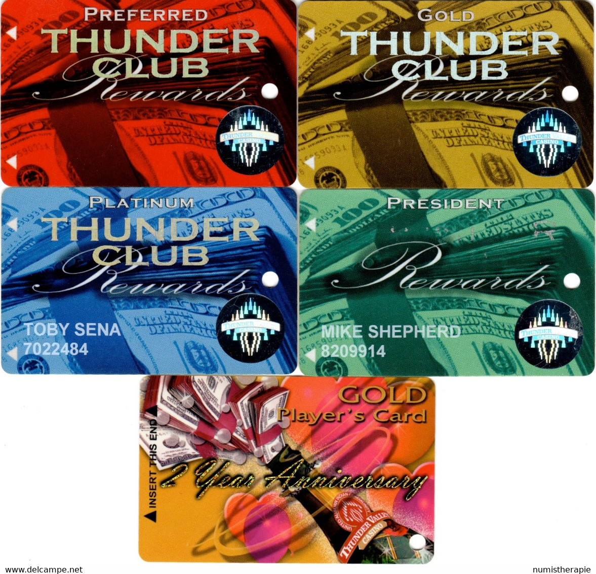 Lot De 5 Cartes Casino : Thunder Valley Casino (Lincoln CA) - Casino Cards
