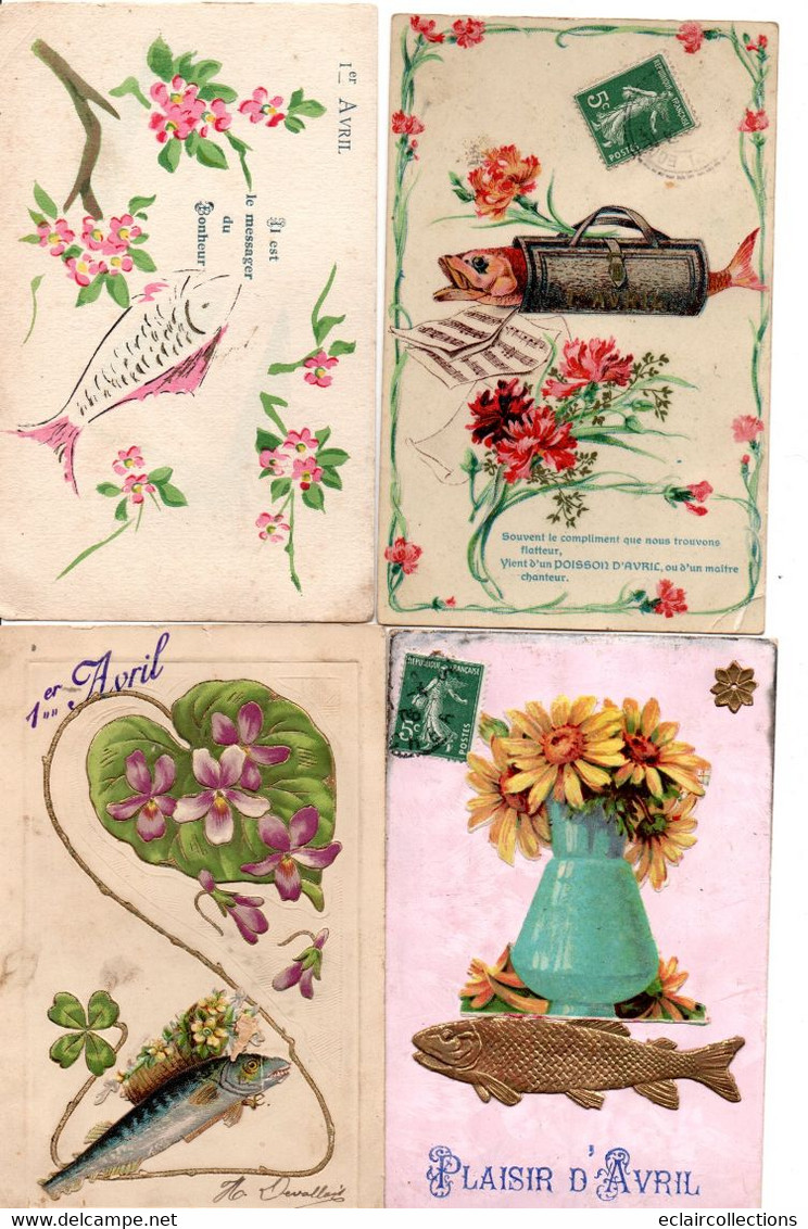 Thème. Fantaisie..  4 Cartes.  Thème  1 Er Avril   (voir Scan) - Andere & Zonder Classificatie