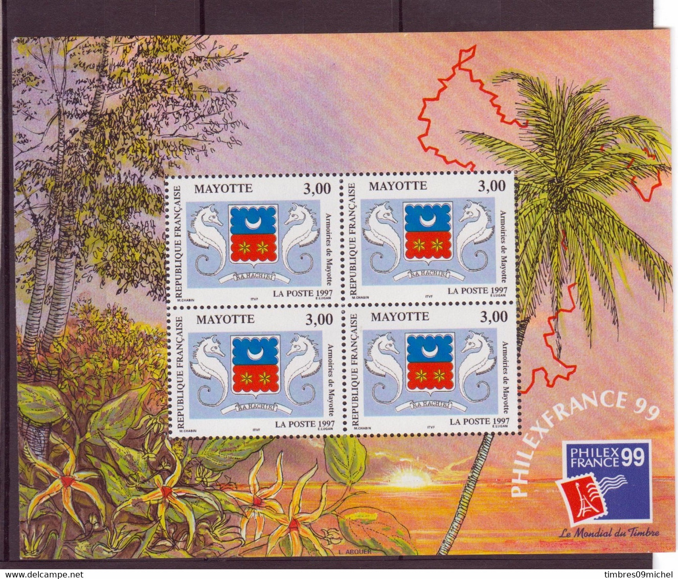 Mayotte N° 1 Bloc Feuillet ** Neuf Sans Charnière Philexfrance 1999 - Blocks & Sheetlets