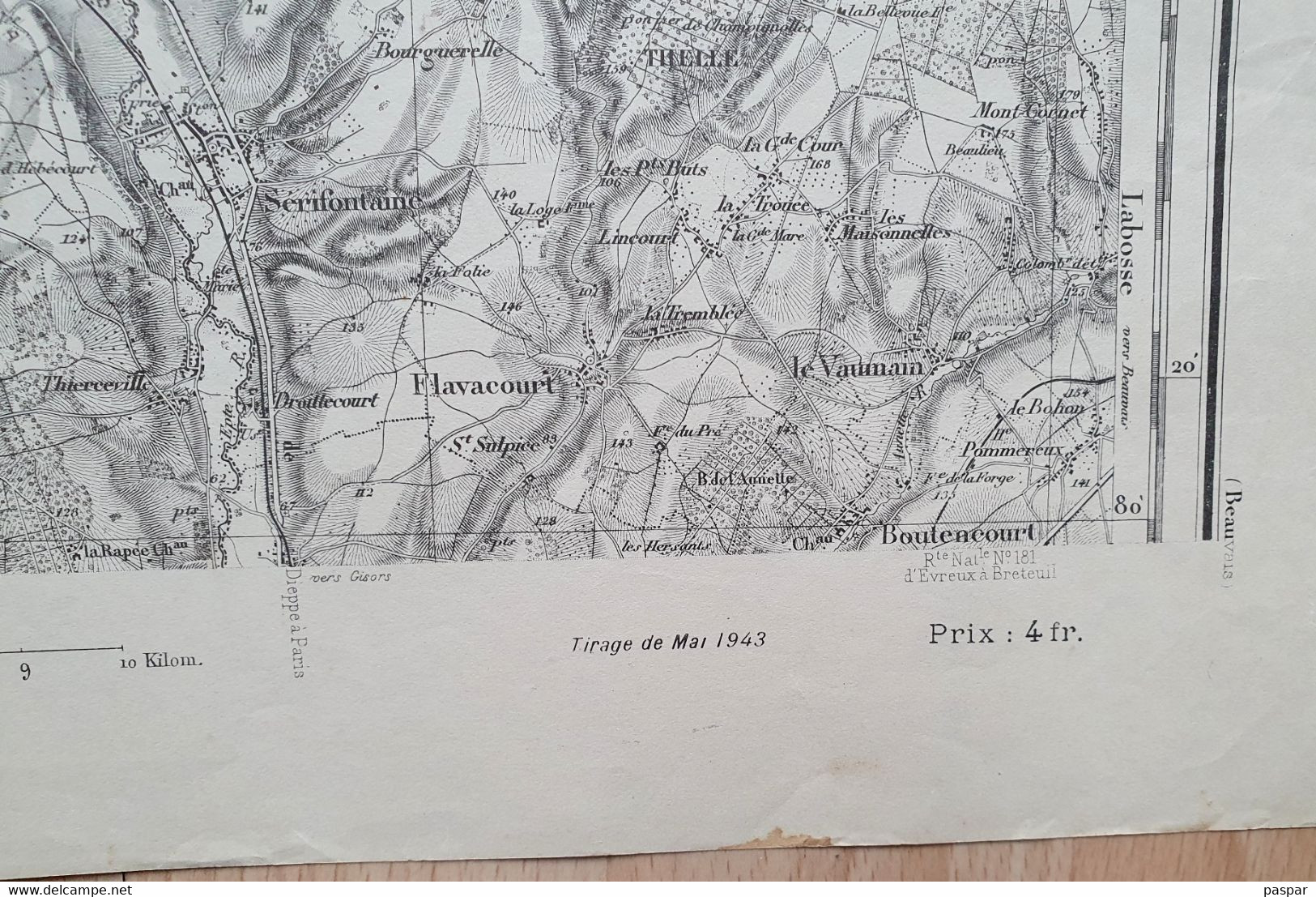 Ancienne Carte D'Etat Major Rouen Est - Gournay, Hébécourt, Forêt De Lyons - échelle 1/80 000 - 1943 - IGN - AOF - Mapas Geográficas