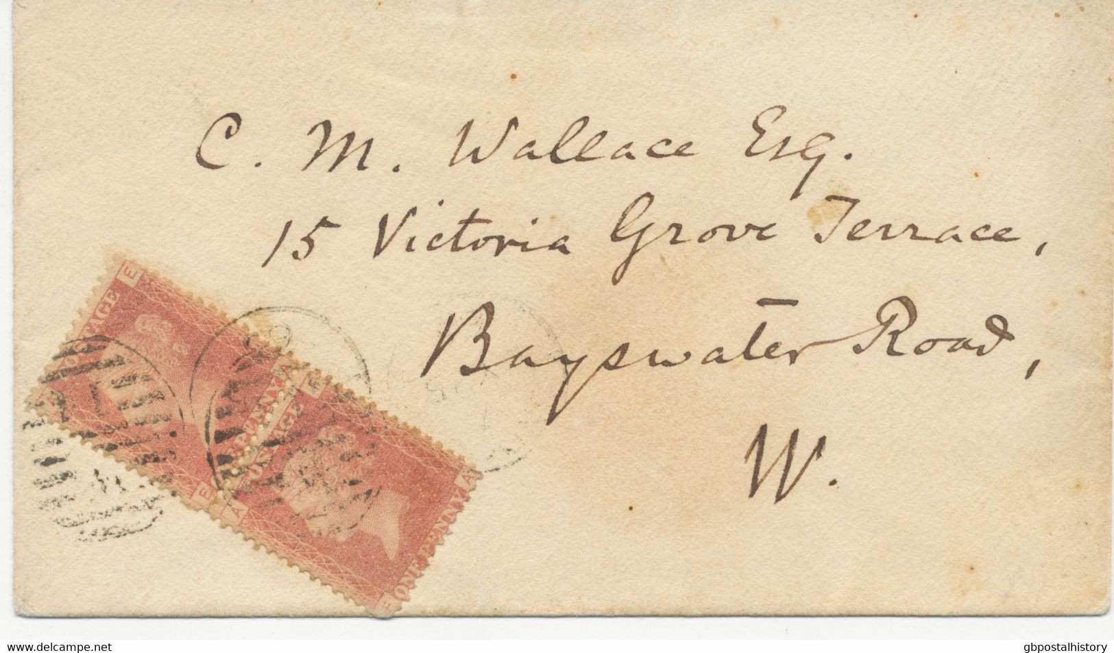 GB 1865 QV 1d Rose-red Pl.74 (pair EA-FA) Single Rate + Late Fee Both In The Left Corner, Against The Postal Regulations - Brieven En Documenten