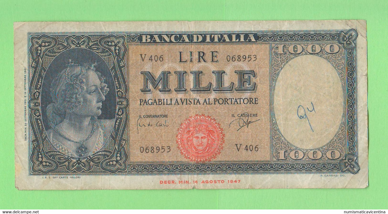 Italia 1000 Lire Settembre 1961 Italie Italy Bank Note - 1.000 Lire