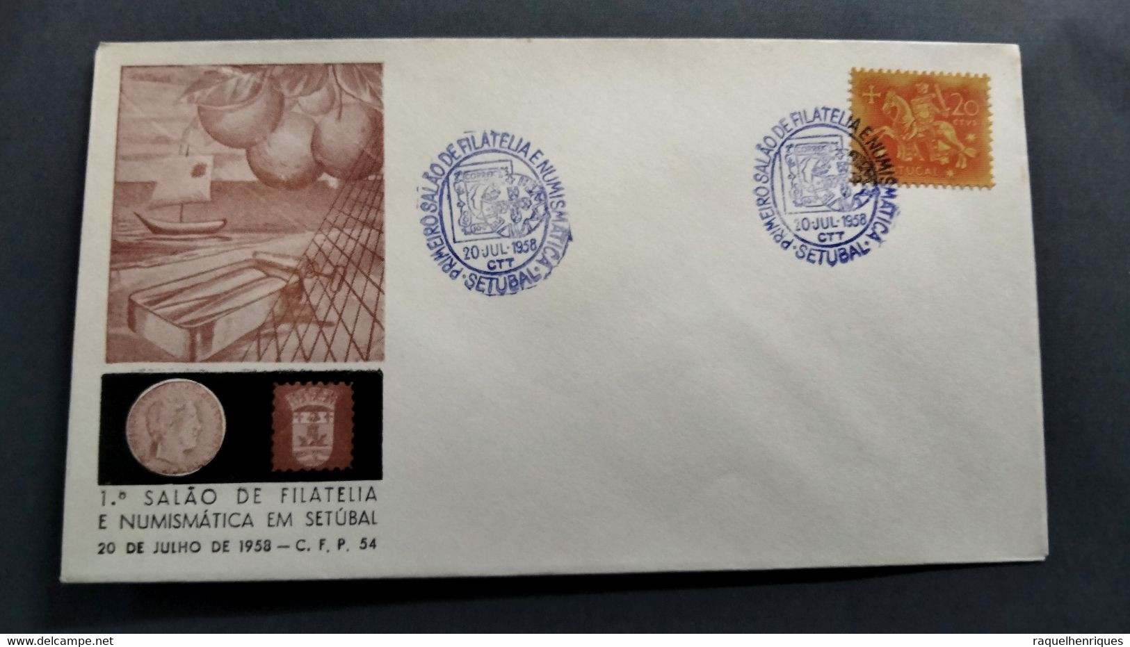 PORTUGAL COVER - 1º SALÃO DE FILATELIA E NUMISMATICA SETUBAL 1958 (PLB#03-74) - Flammes & Oblitérations