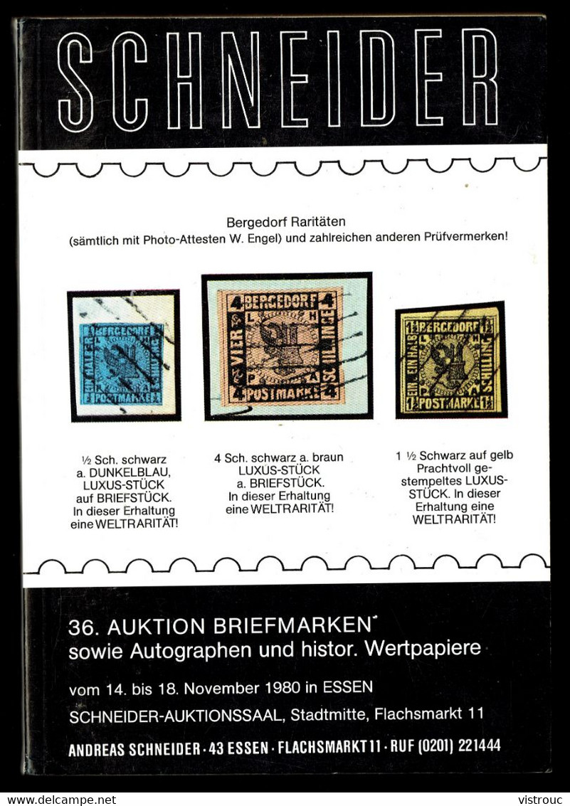 Maison SCHNEIDER - 36. Auktion Briefmarken - 14/18-11-1980 - Essen. - Catalogues For Auction Houses