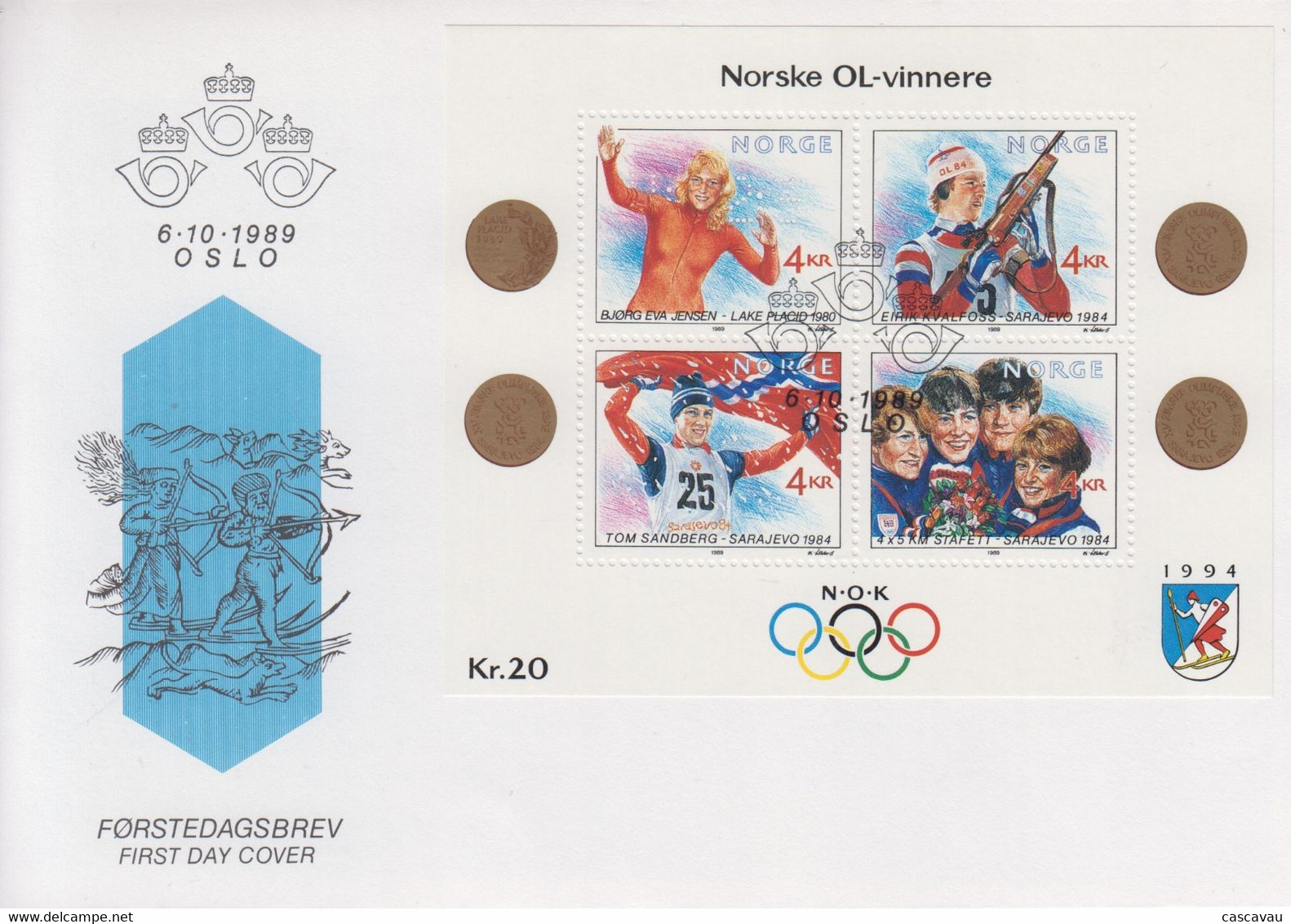 Enveloppe  FDC   1er  Jour   NORVEGE   Bloc  Feuillet   Jeux   Olympiques   De   LILLEHAMMER    1994 - FDC