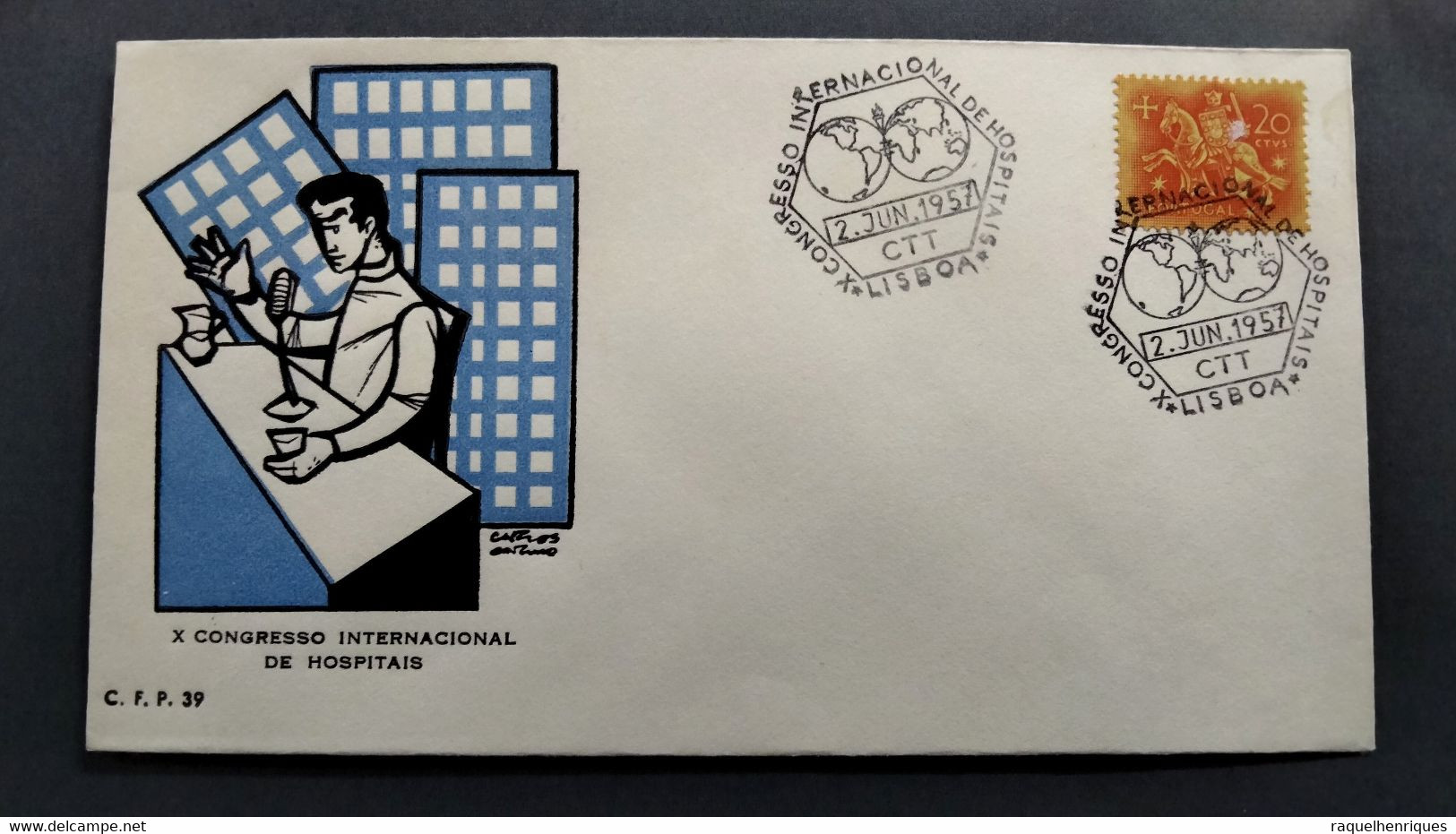 PORTUGAL COVER - X CONGRESSO INT. DE HOSPITAIS - LISBOA 1957 (PLB#03-78) - Postal Logo & Postmarks