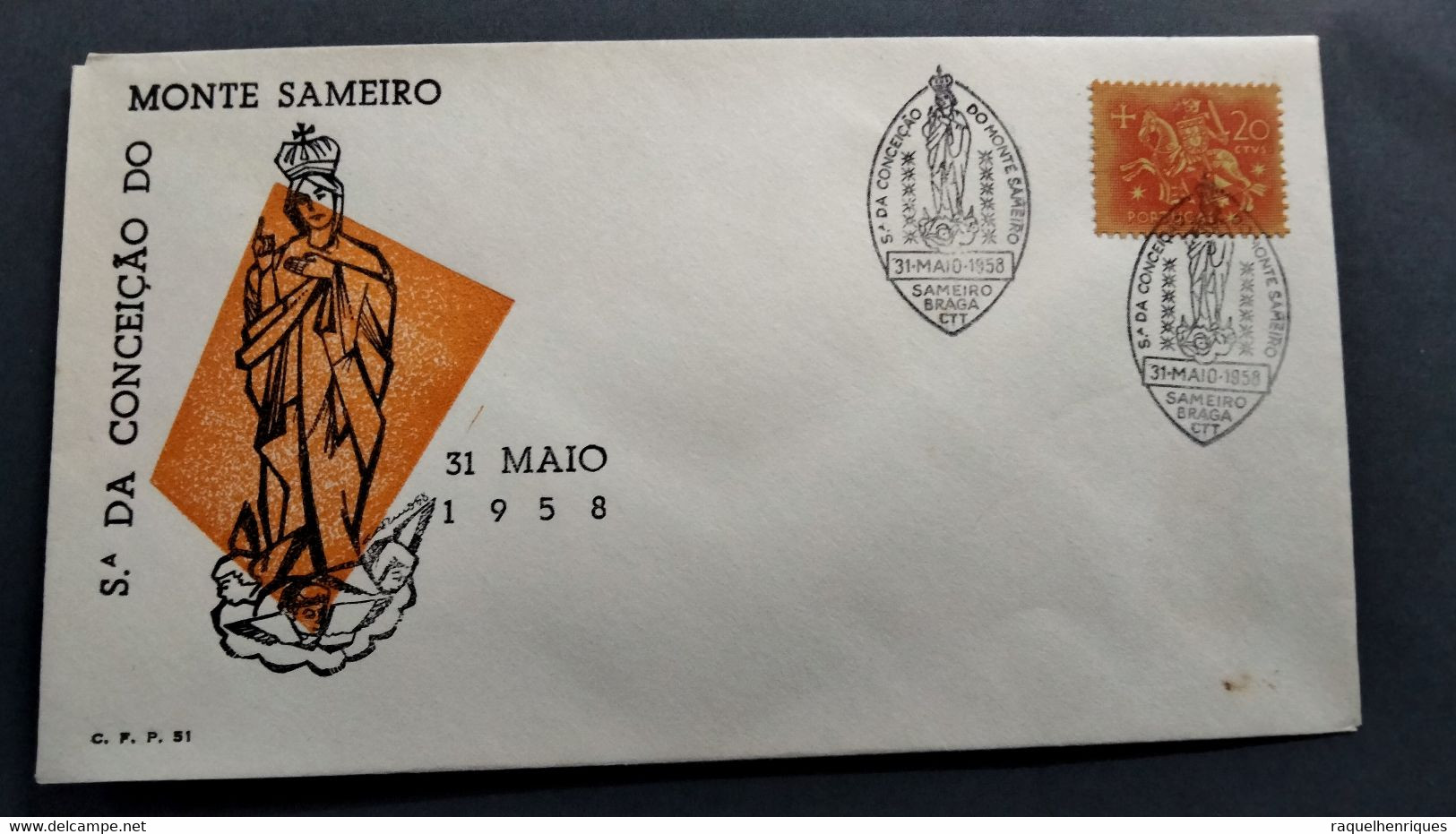 PORTUGAL COVER - S.ª DA CONCEIÇÃO DO MONTE SAMEIRO - BRAGA 1958 (PLB#03-81) - Flammes & Oblitérations