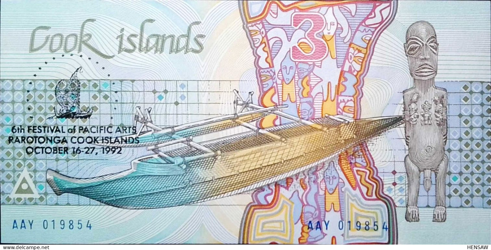 COOK ISLANDS 3 DOLLARS 1992 P 6 UNC SC NUEVO - Cookeilanden