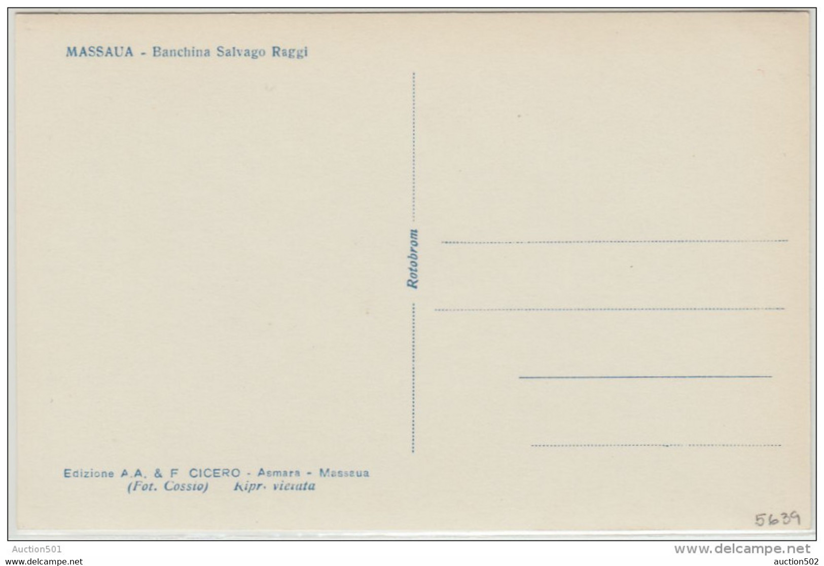 05639g ERIYTREE - Massaua - Banchina Salvago Raggi - Carte Photo - Eritrea