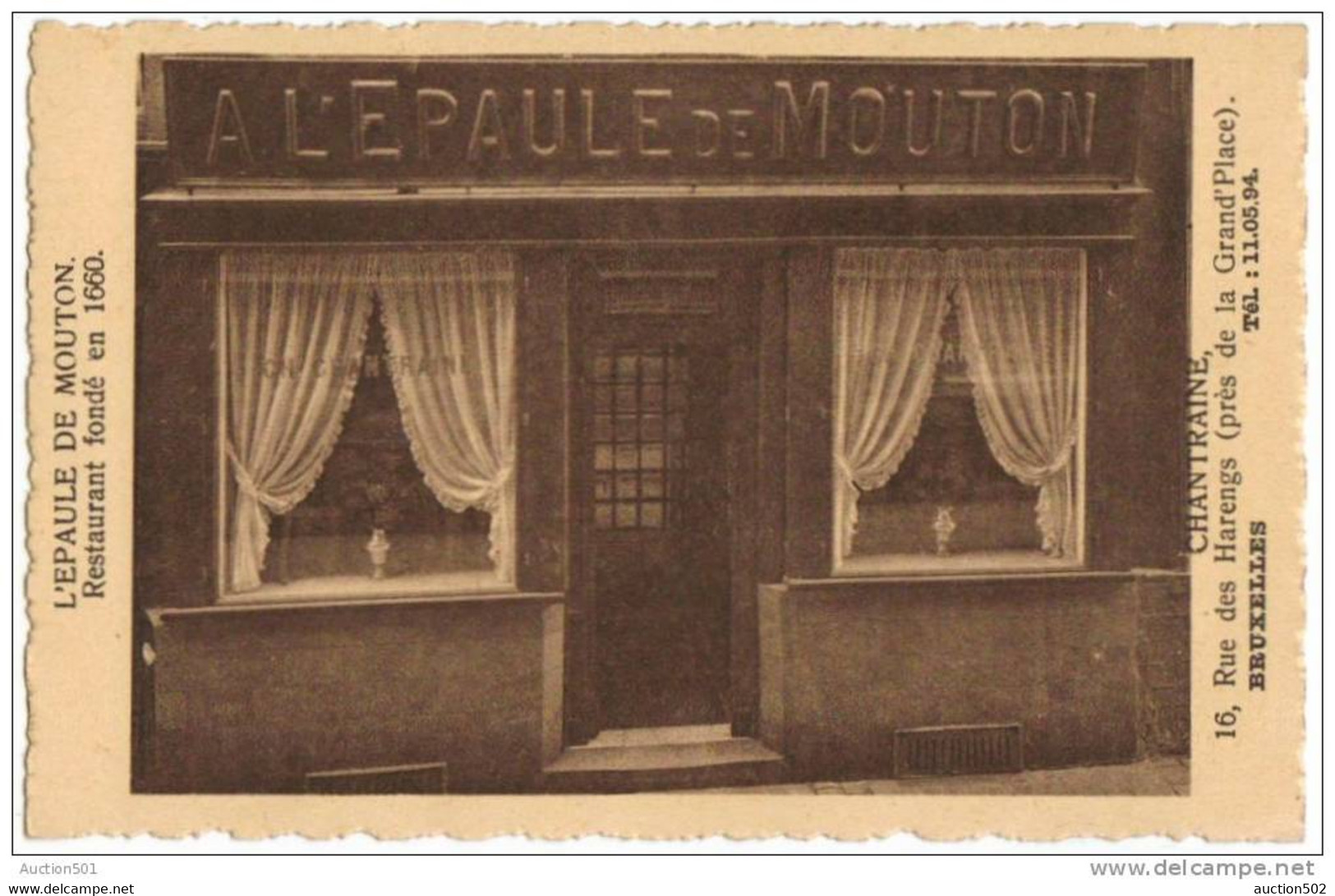08569g  RESTAURANT L'Epaule De Mouton - Rue Des Harengs - Bruxelles - Cafés, Hôtels, Restaurants