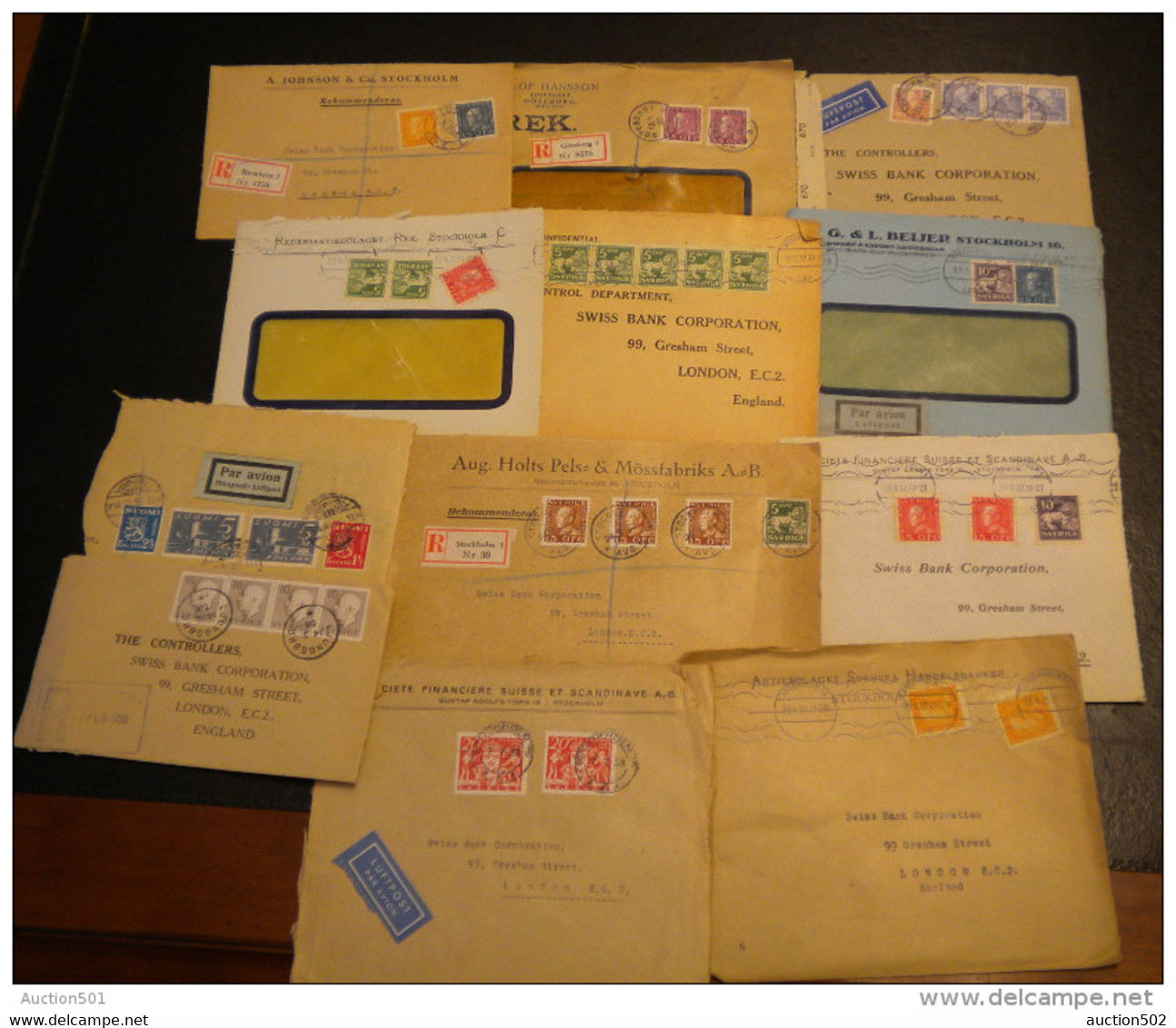 11188 Lot De 11 Lettres/documents Vers L'Angleterre, Années '30-'50, Divers Affranchissements - Collections