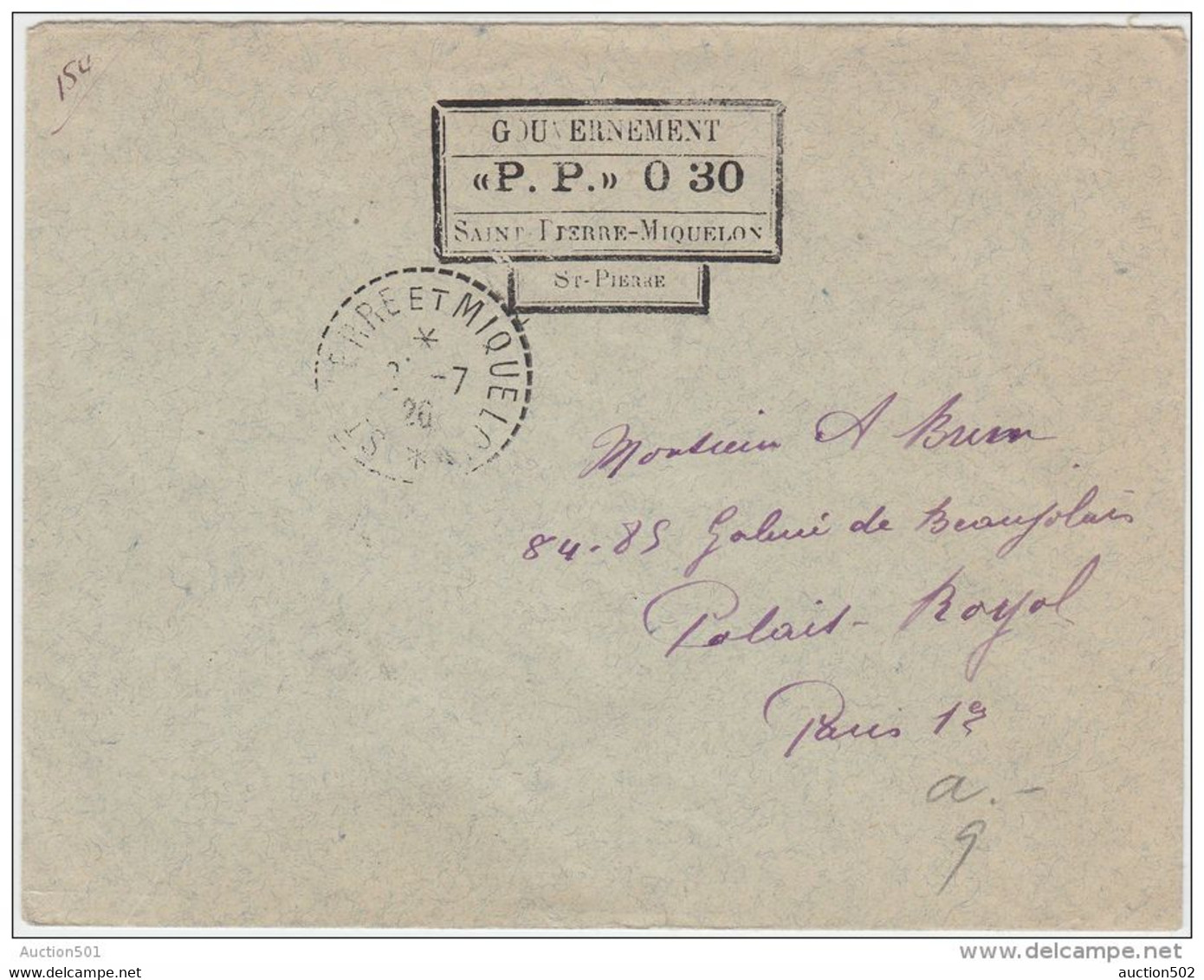 14047 Saint Pierre Et Miquelon à Paris Ier 02/07/1926 - Storia Postale