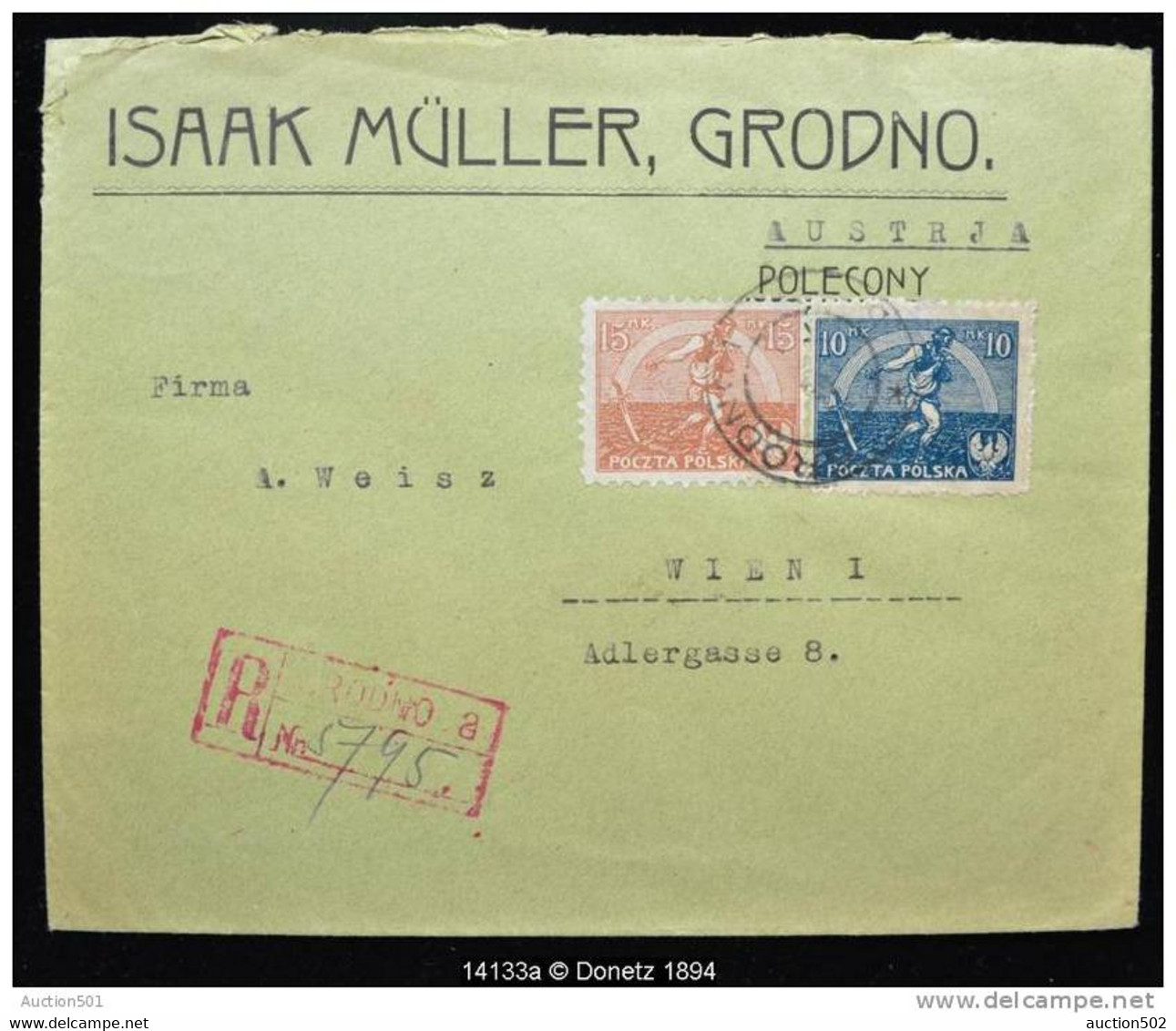 14133 Recommandé Multiple Franking Grodno Vers Vienne Sur Une Enveloppe Isaac Muller ../11/1917 - Lettres & Documents