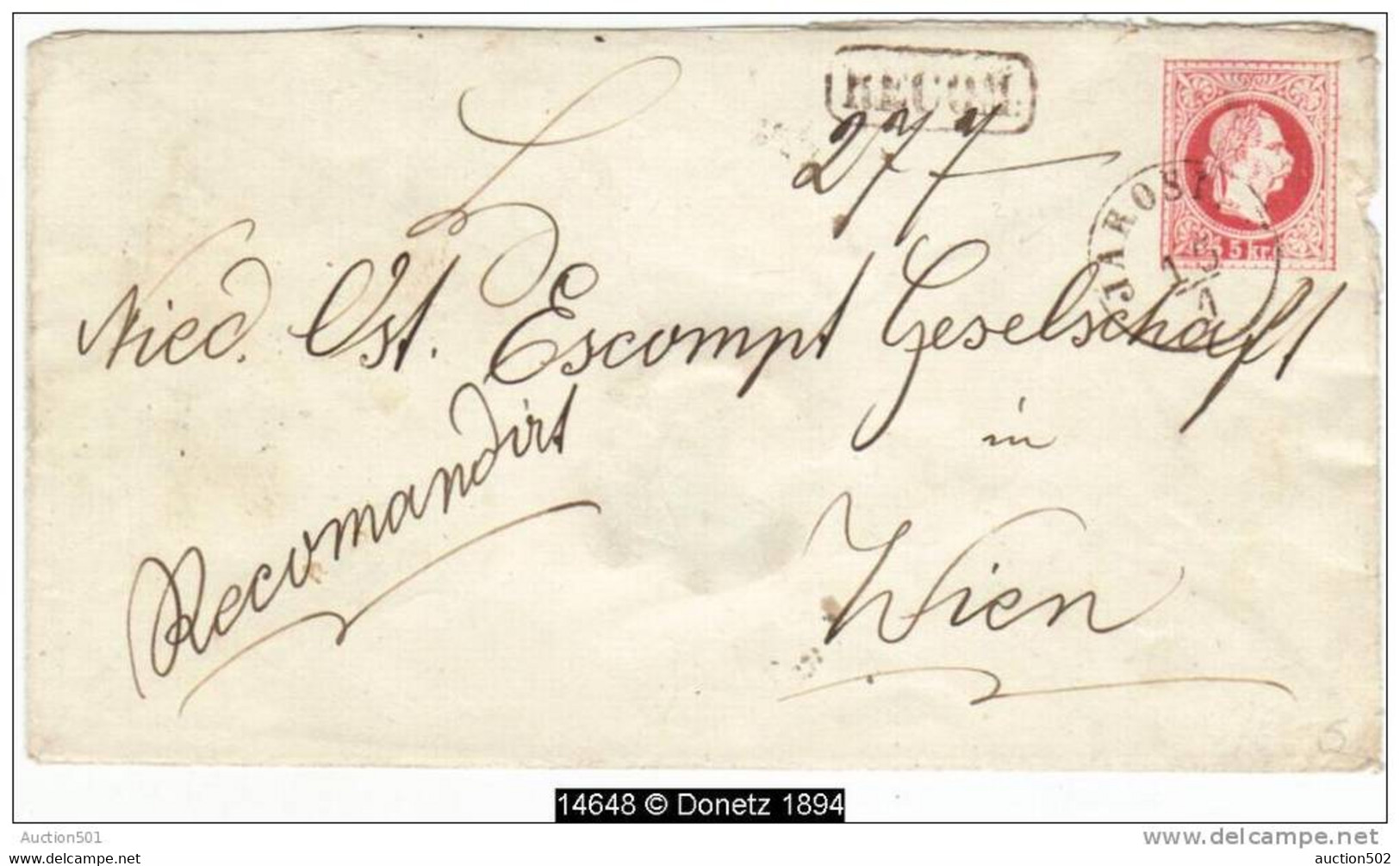 14648 RECOM. REGISTERED JAROSLAV Uprated Austria Stationery Envelope To Wien 1871 - Covers & Documents