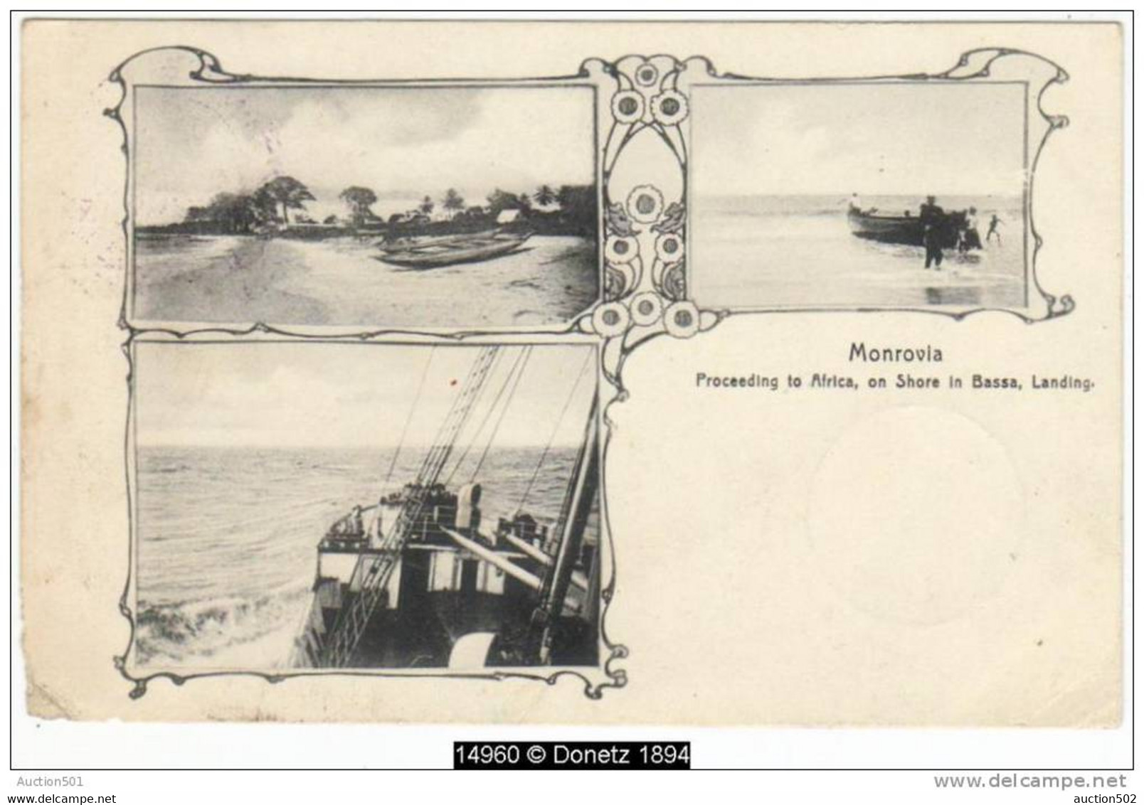 14960g MONROVIA - Proceeding To Africa, On Shore In Bassa, Landing - Carte Mosaïque - Liberia