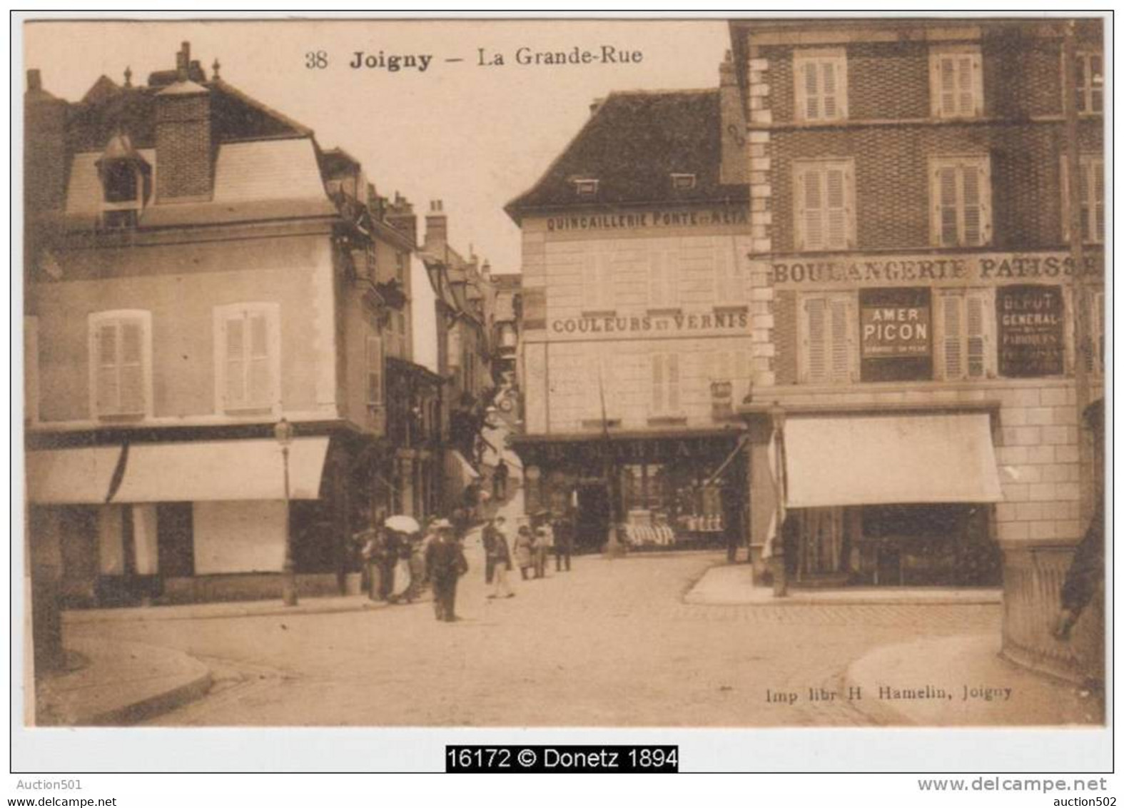 16172g JOIGNY - La GRANDE RUE - Boulangerie "Amer Picon" - Quincaillerie - Champagne - Ardenne