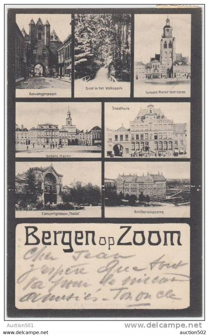 16591g BERGEN Op ZOOM - Gevangenpoort - Grot Volkspark - Stadhuis - Markt - Arthilleriekazerne -1908 - Mosaïque - Bergen Op Zoom