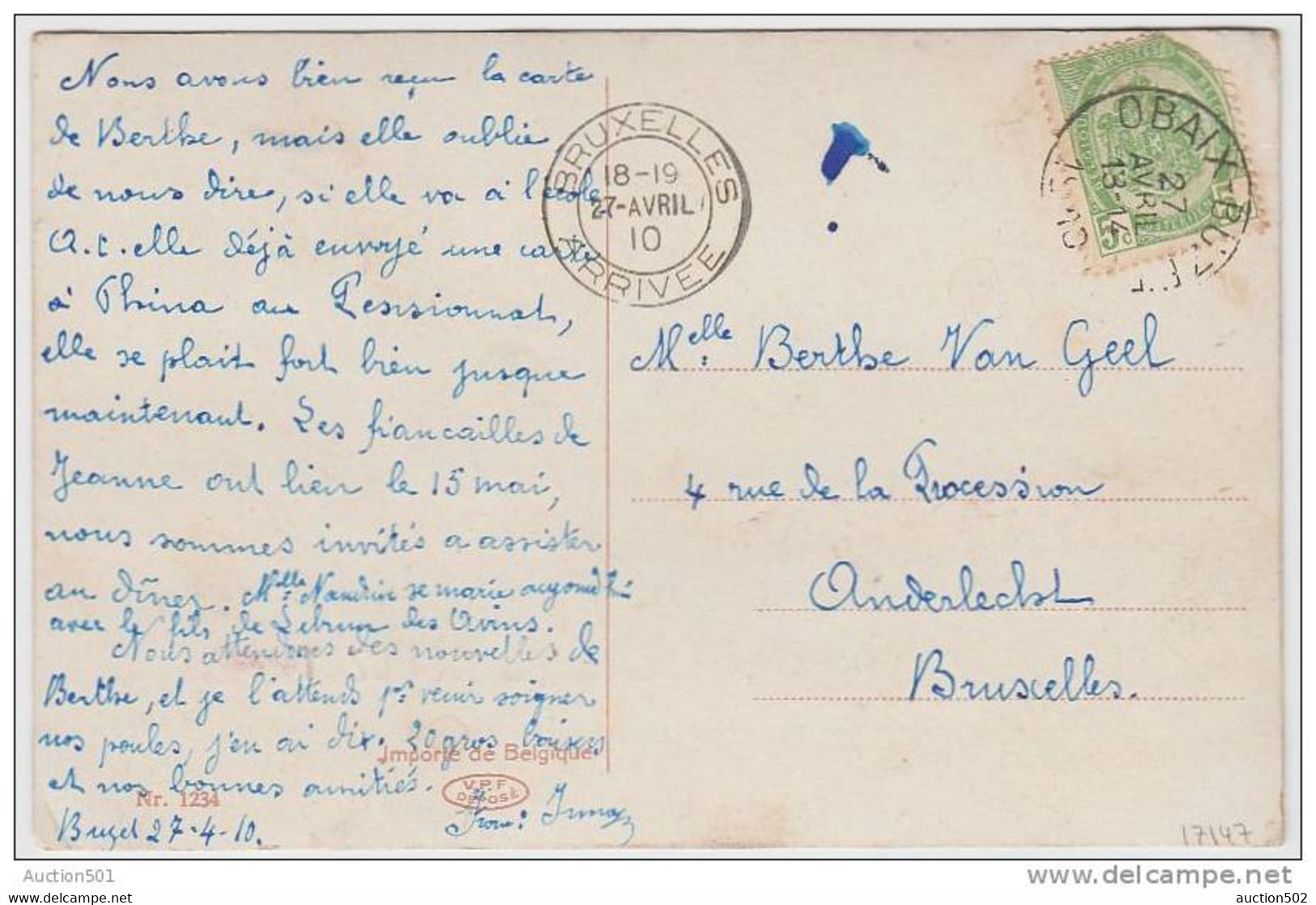 17147g OBAIX - BUZET - Bonjour - 1910 - Pont-à-Celles