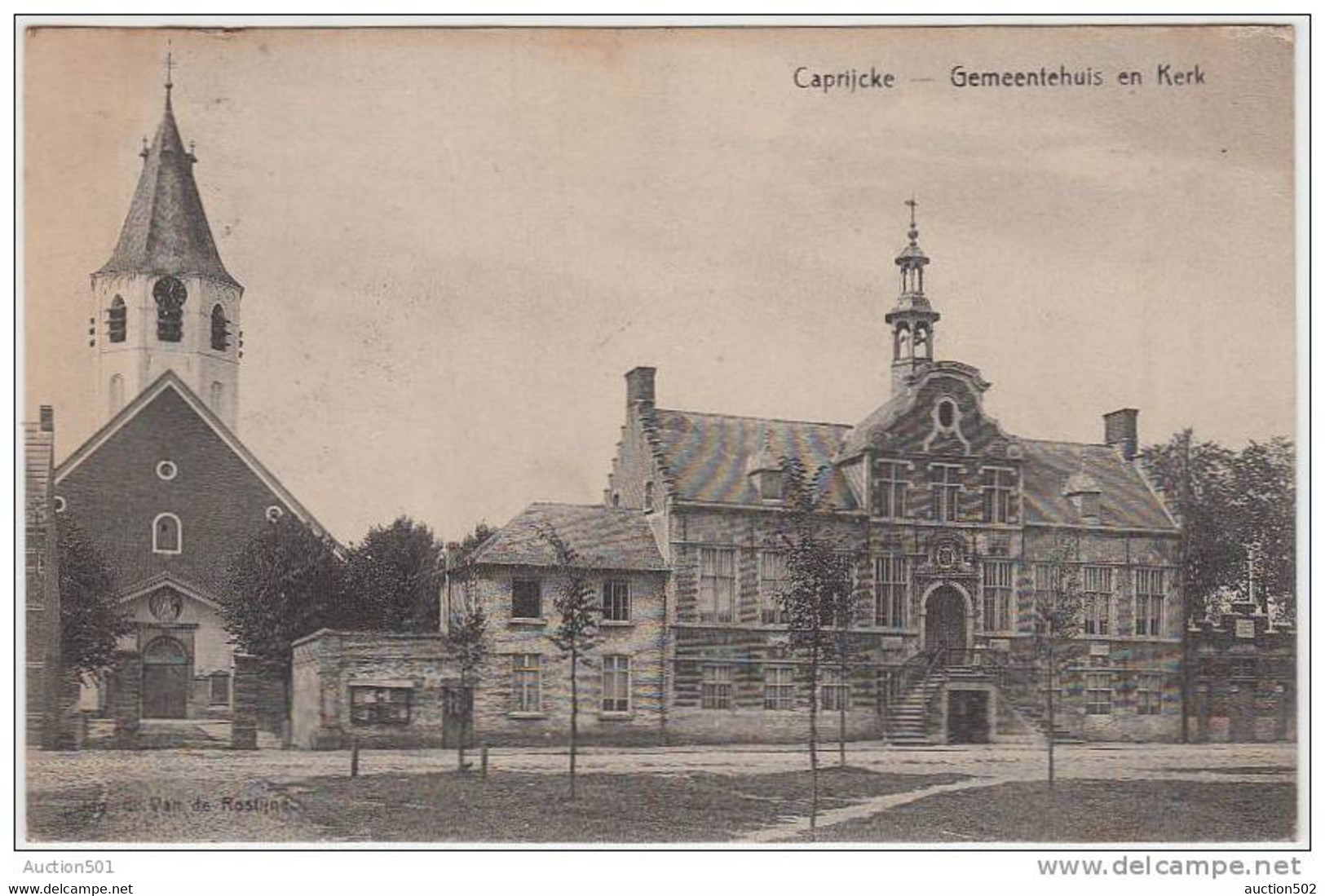 17261g GEMEENTEHUIS En KERK - Caprijcke - 1922 - Kaprijke