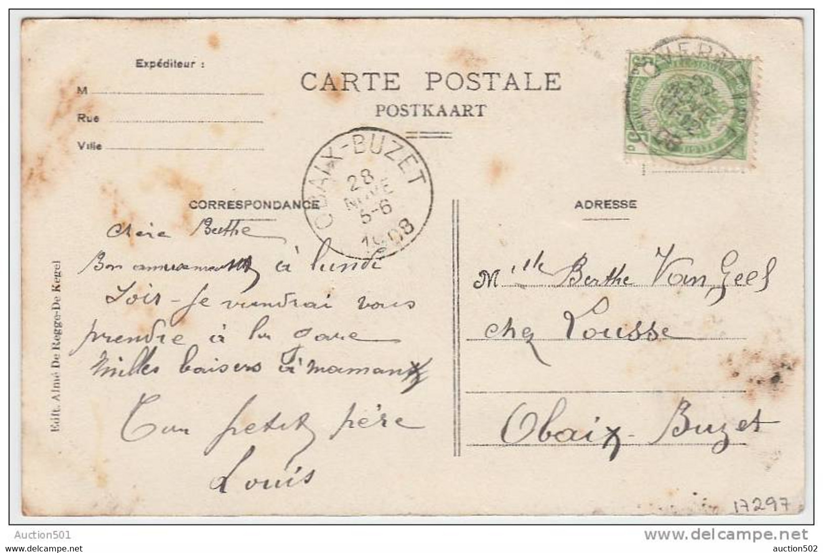 17297g GRAND LAC - Overmeire-Donck - 1908 - Berlare